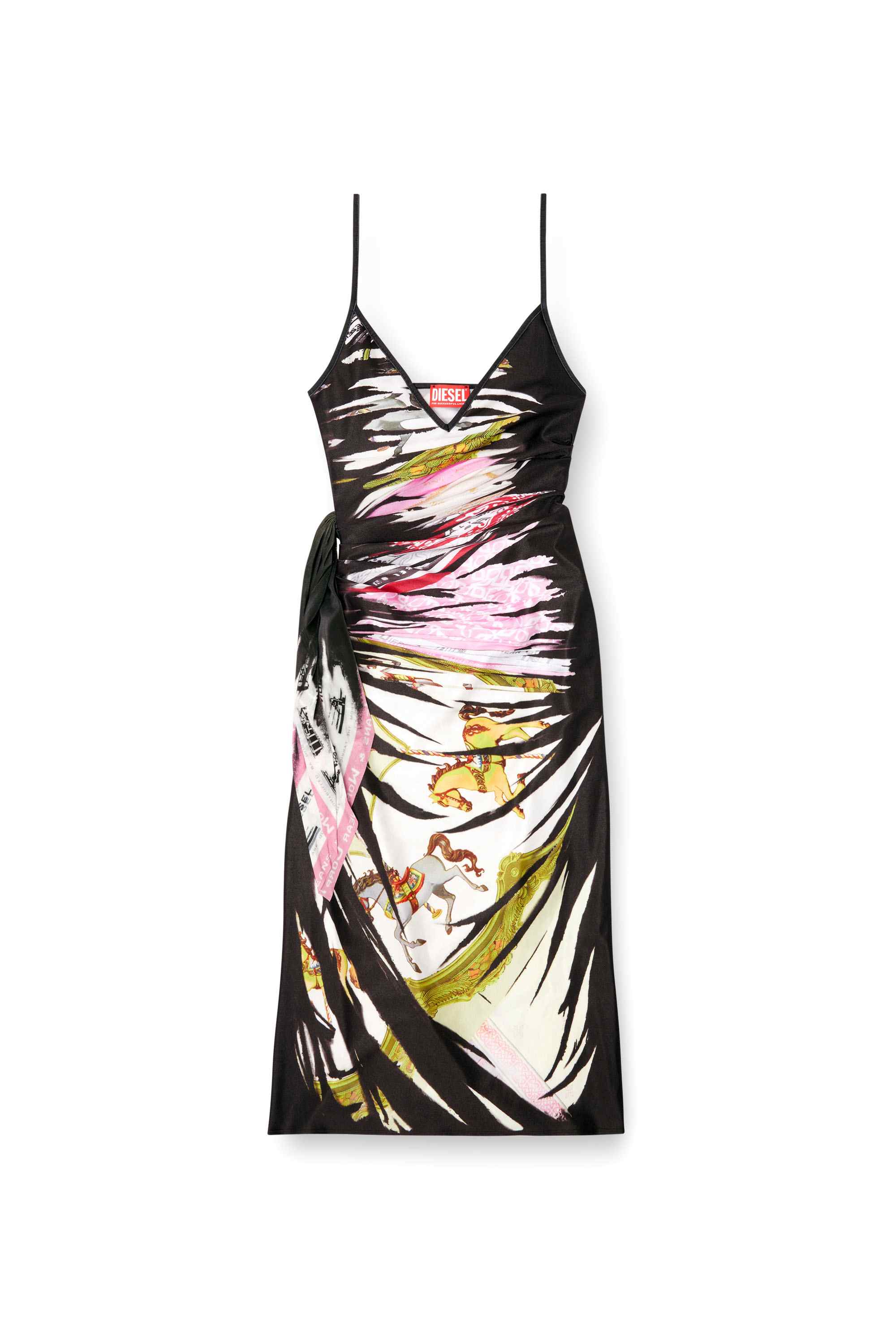 Black Draped midi dress with bandana print