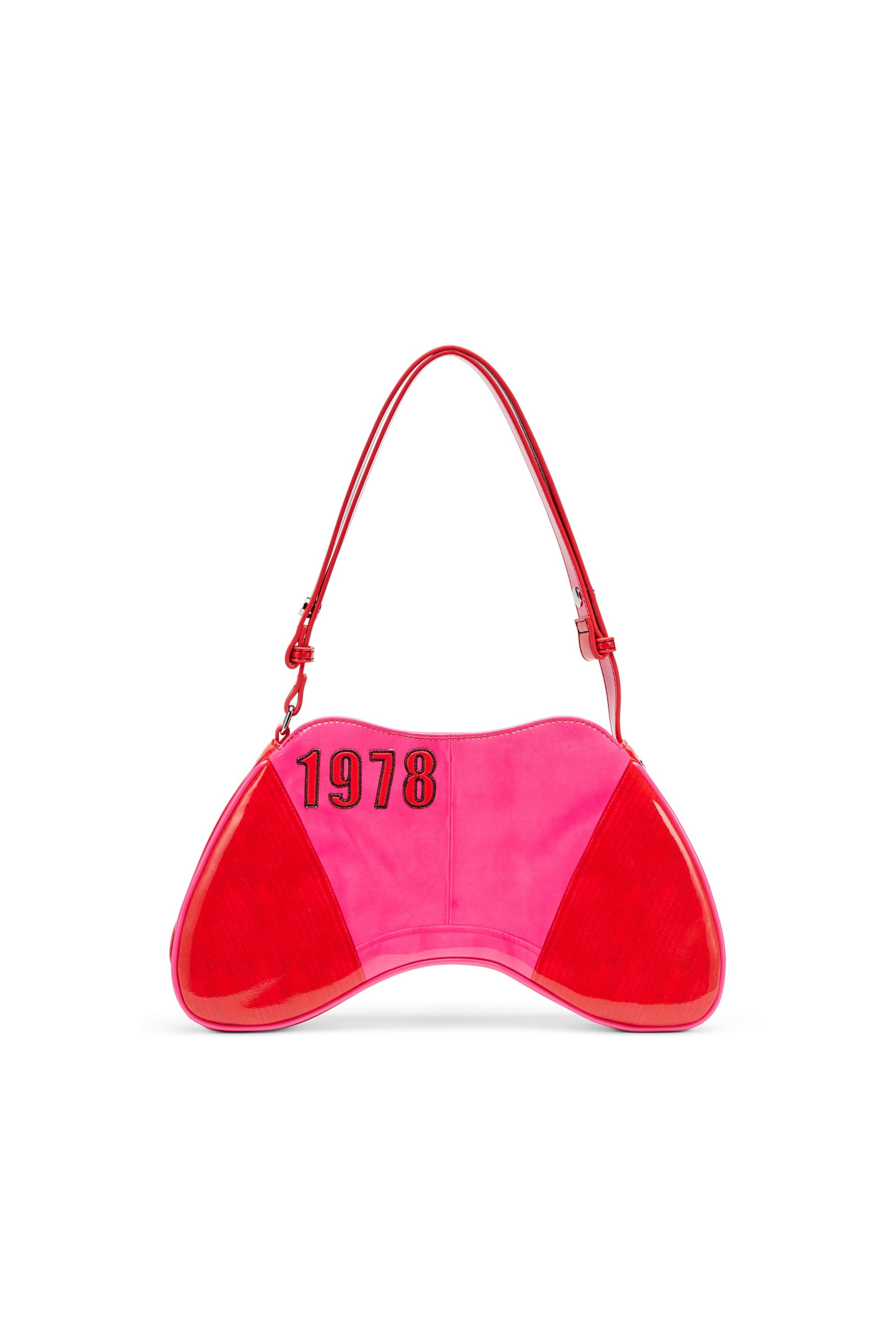Pink Play-Glossy shoulder bag with biker details