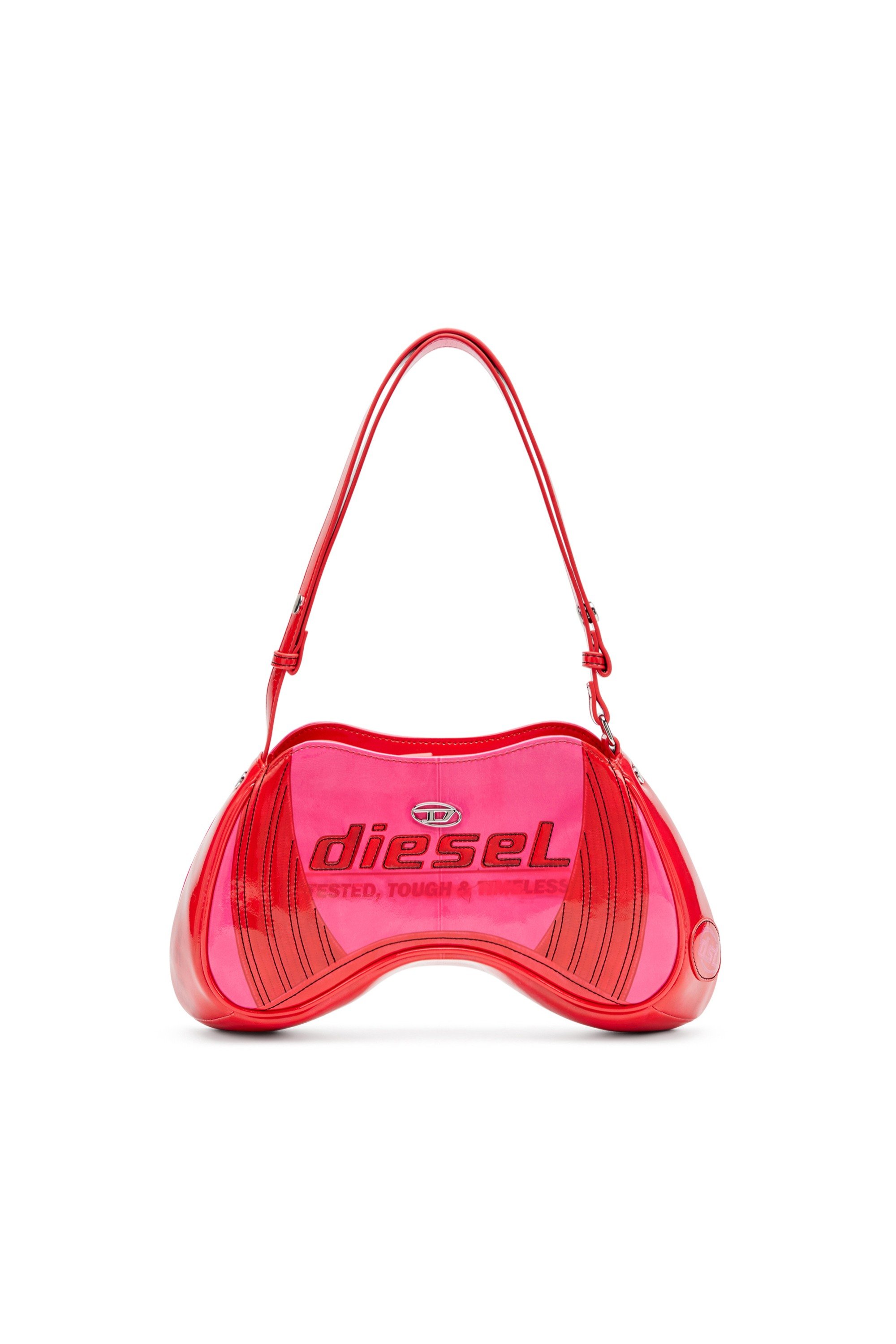 Pink Play-Glossy shoulder bag with biker details