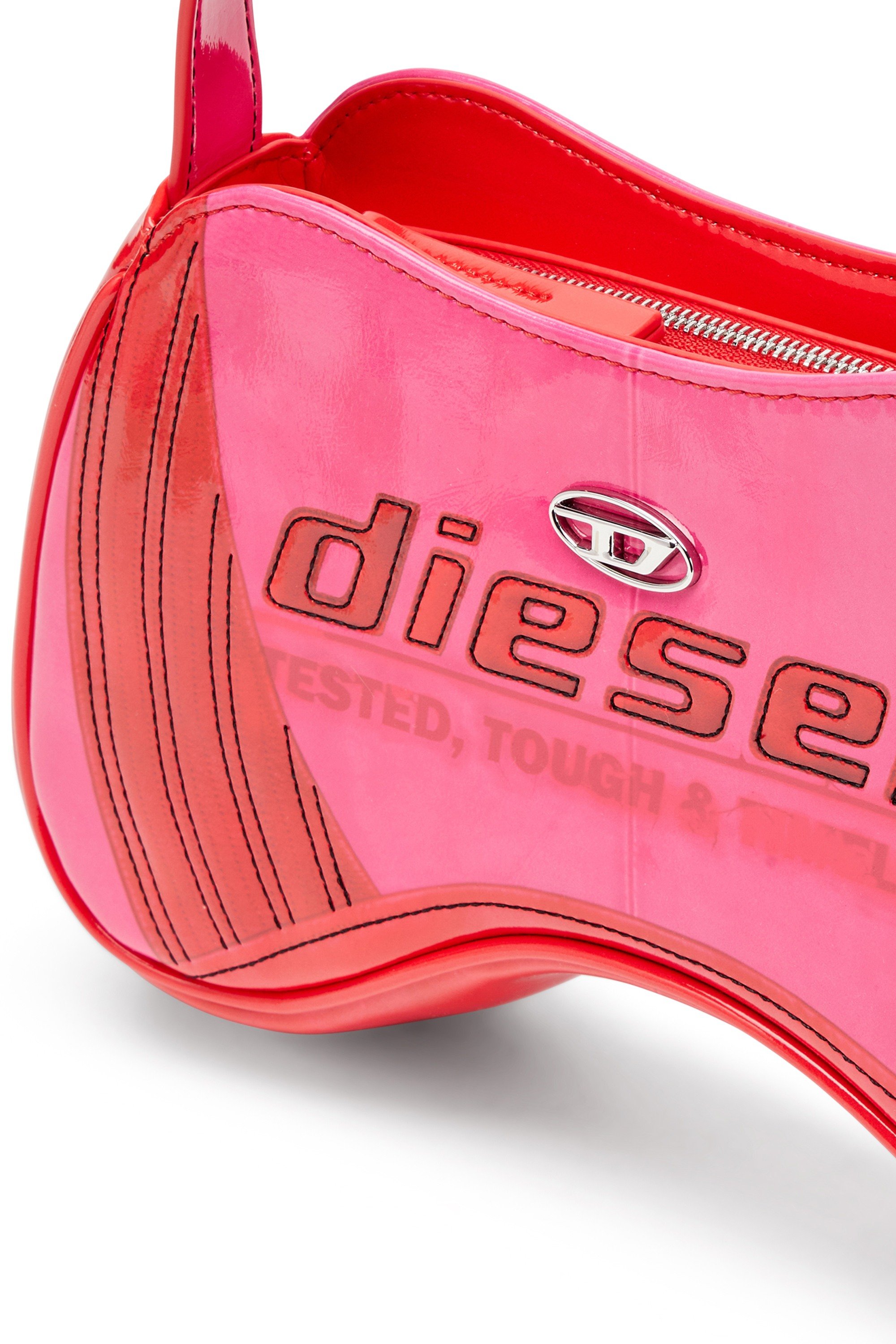 Pink Play-Glossy shoulder bag with biker details