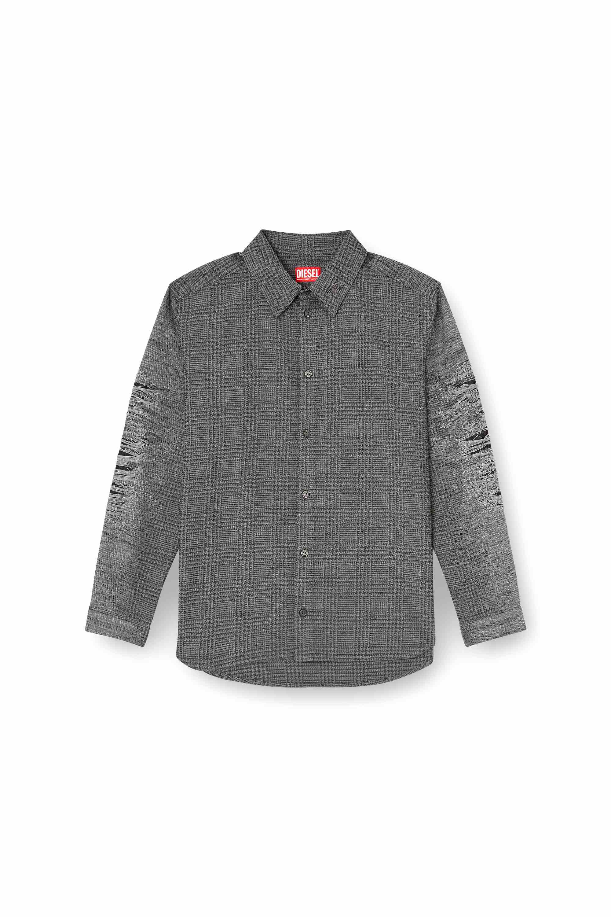 Grey Checked shirt with distressed sleeves