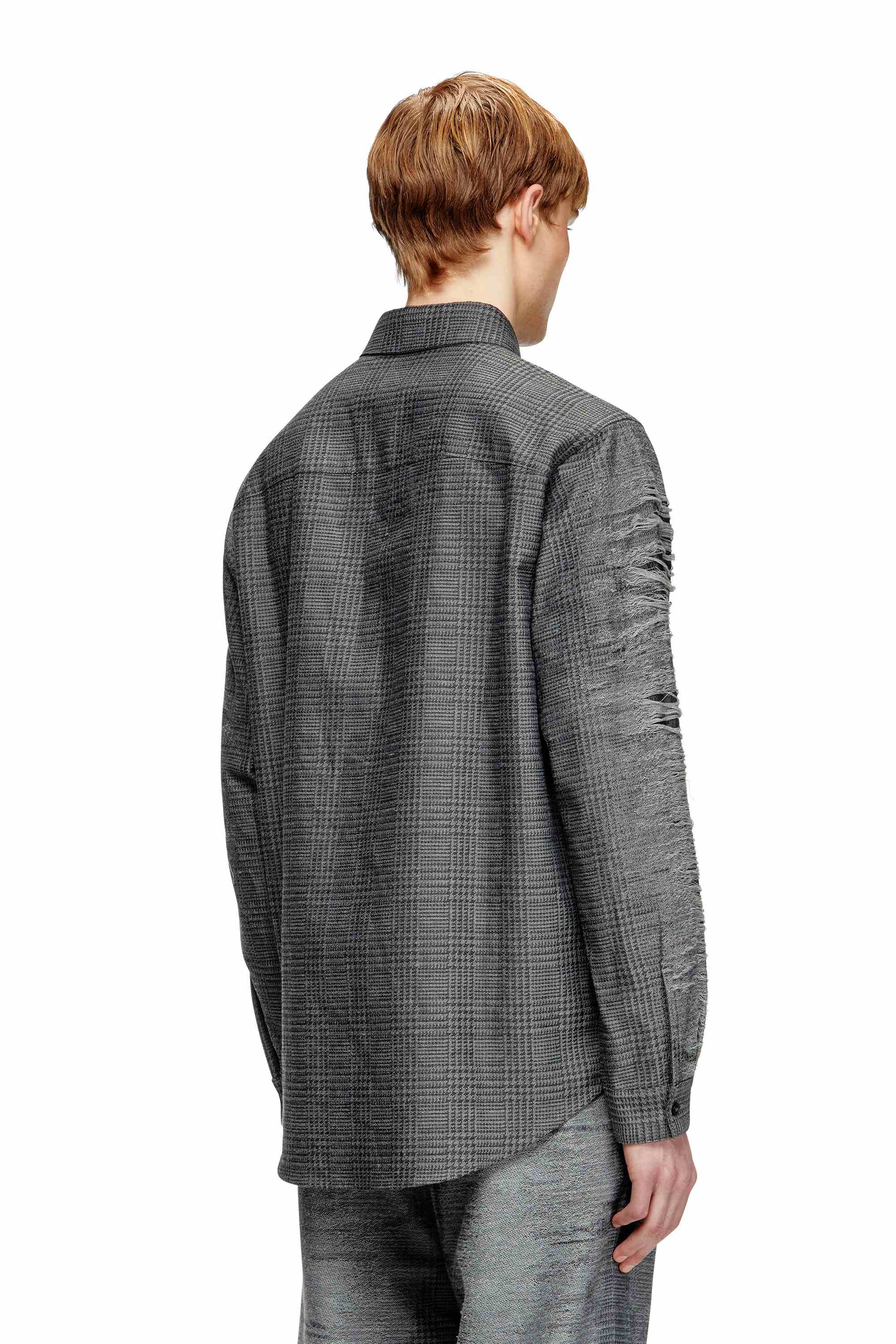 Grey Checked shirt with distressed sleeves
