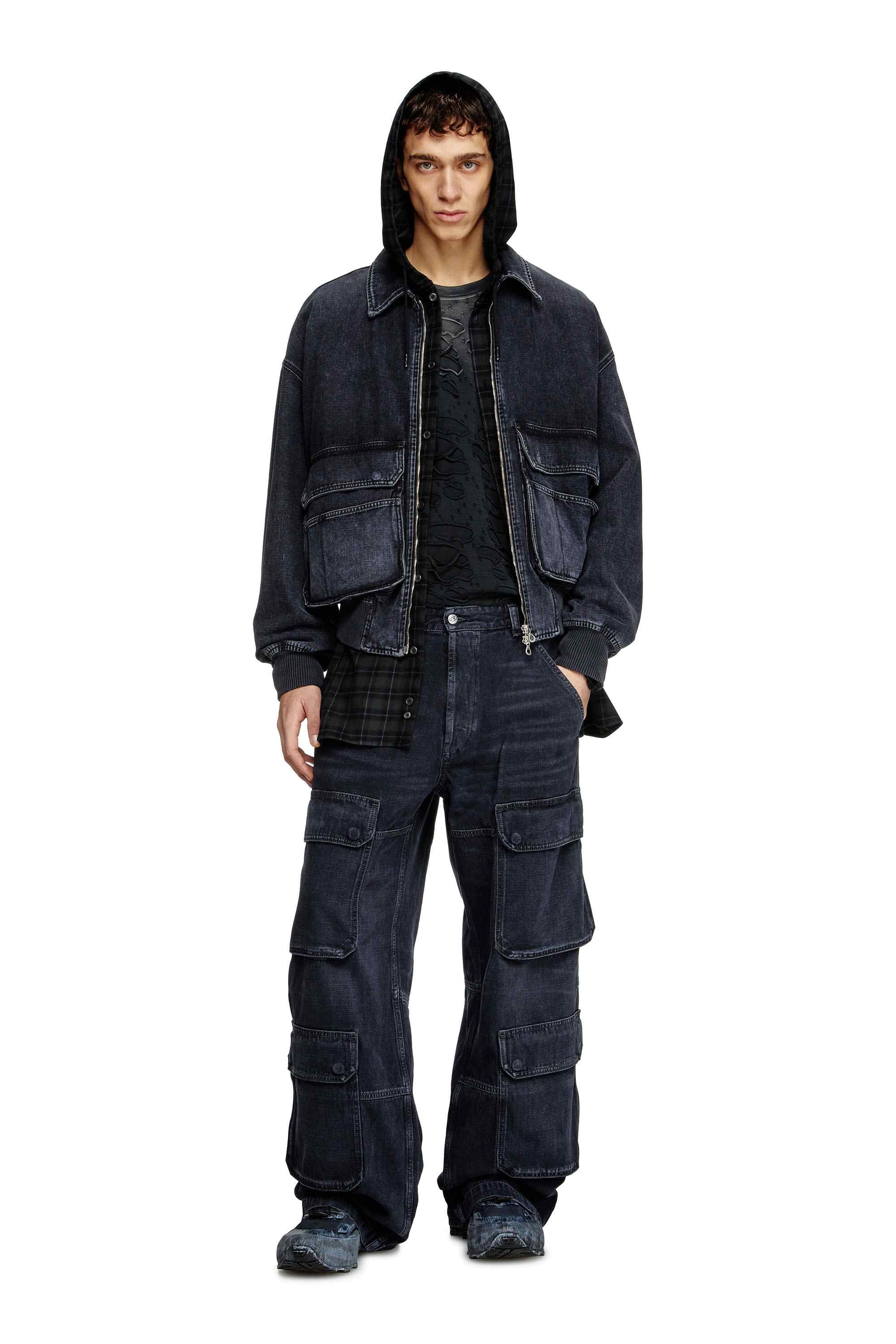 Black and Dark Grey D-Touch-Cargo Relaxed Fit Jeans