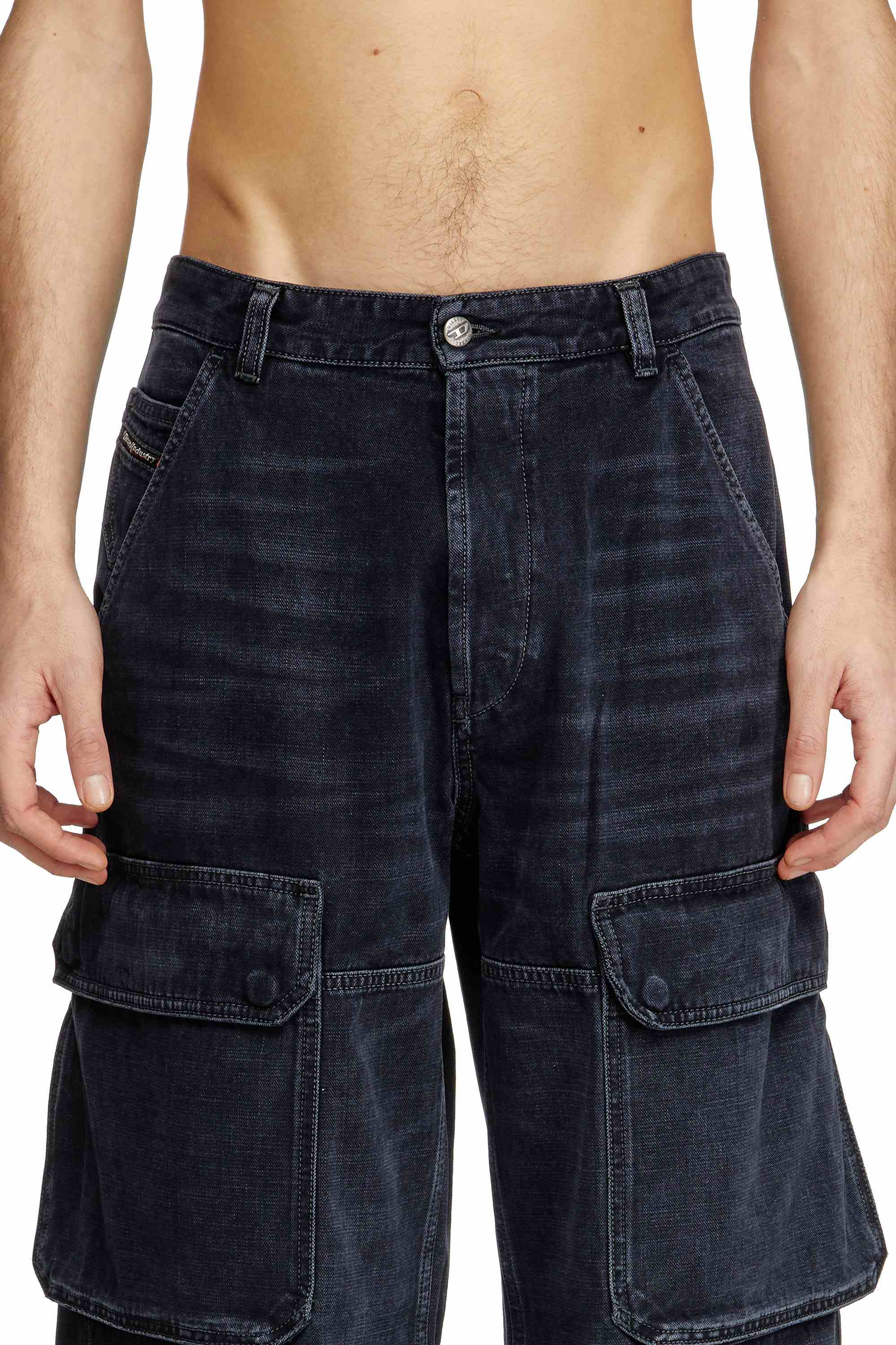Black and Dark Grey D-Touch-Cargo Relaxed Fit Jeans