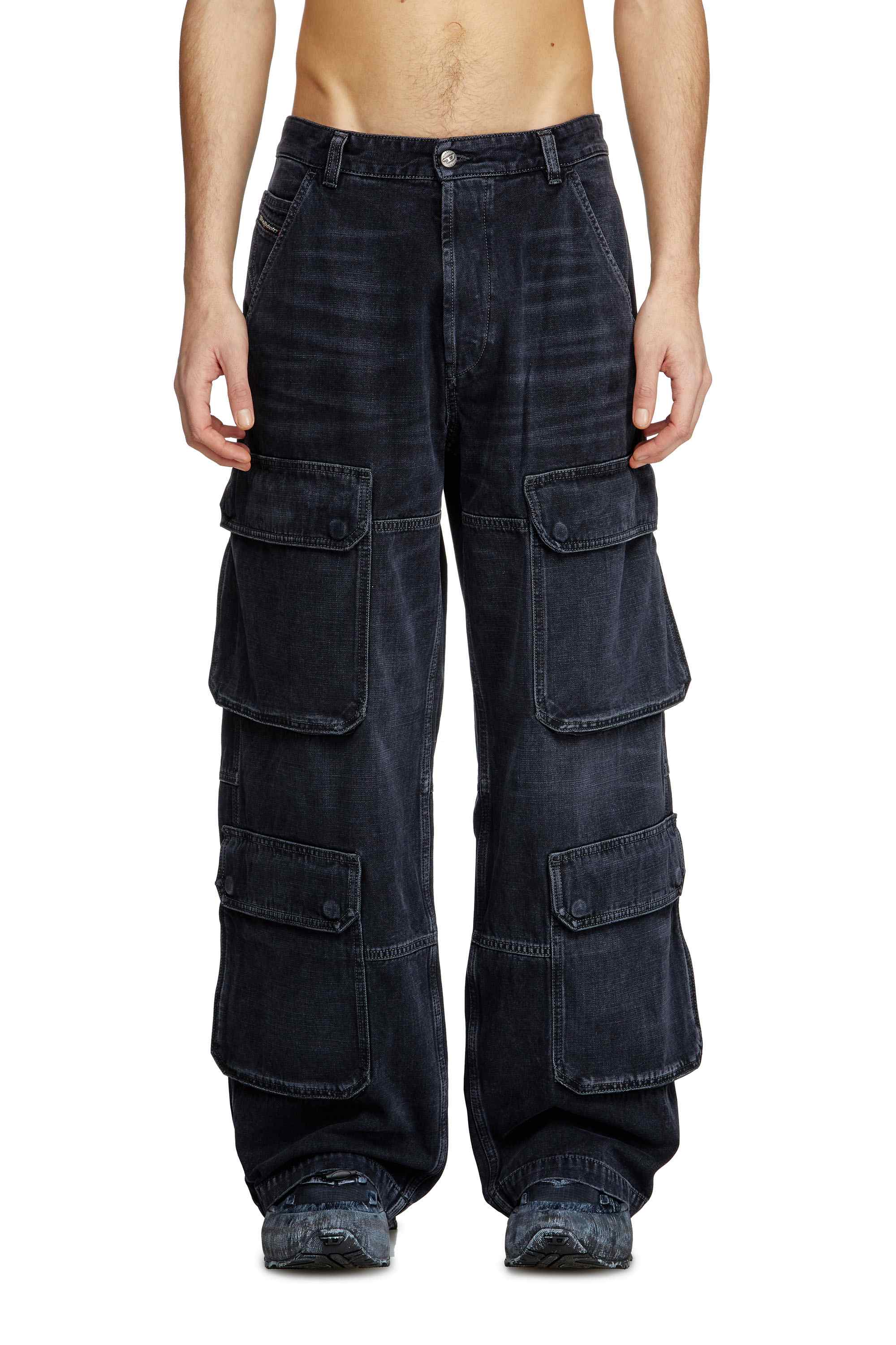 Black and Dark Grey D-Touch-Cargo Relaxed Fit Jeans