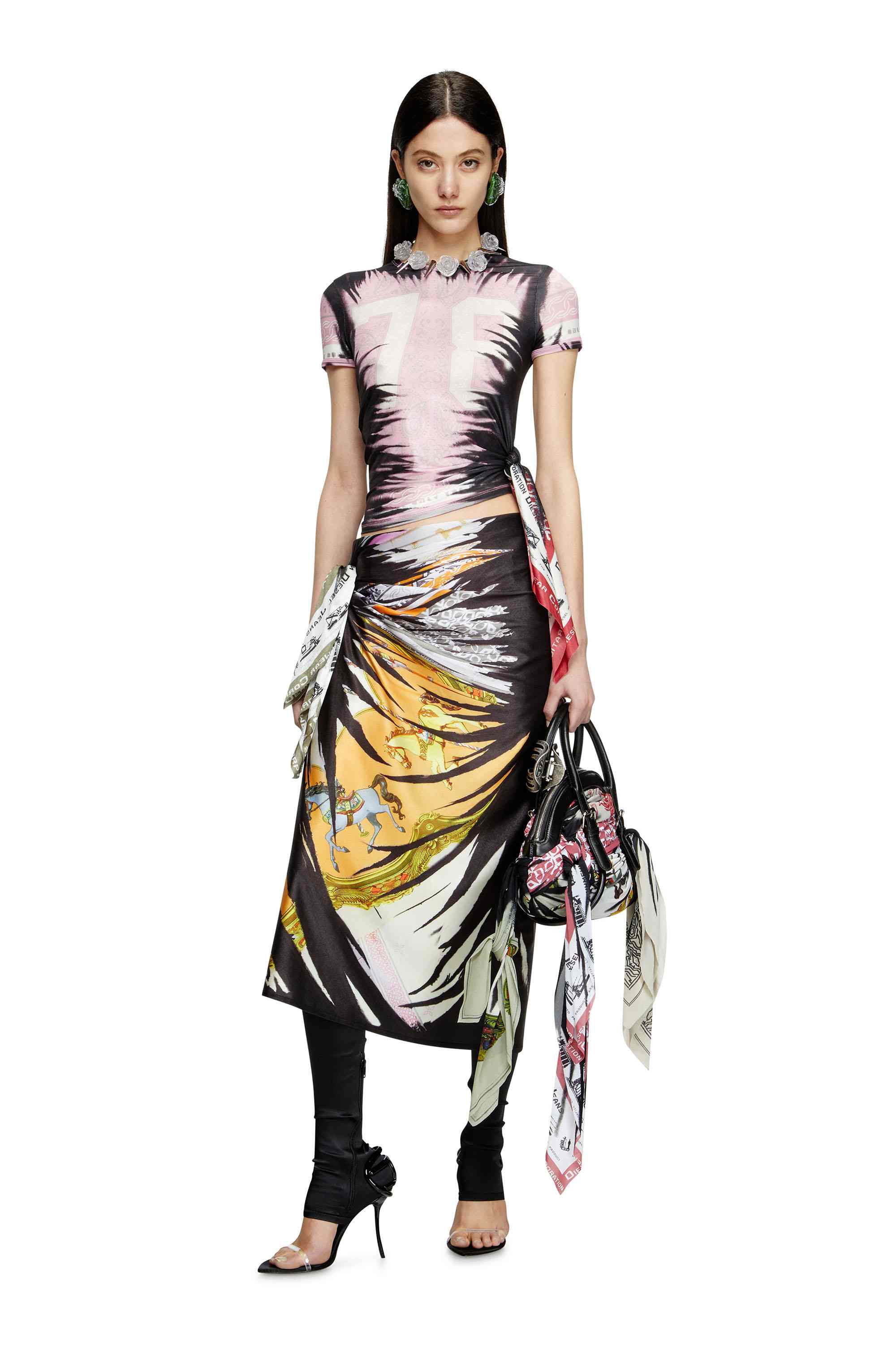 Silver Draped skirt with bandana print