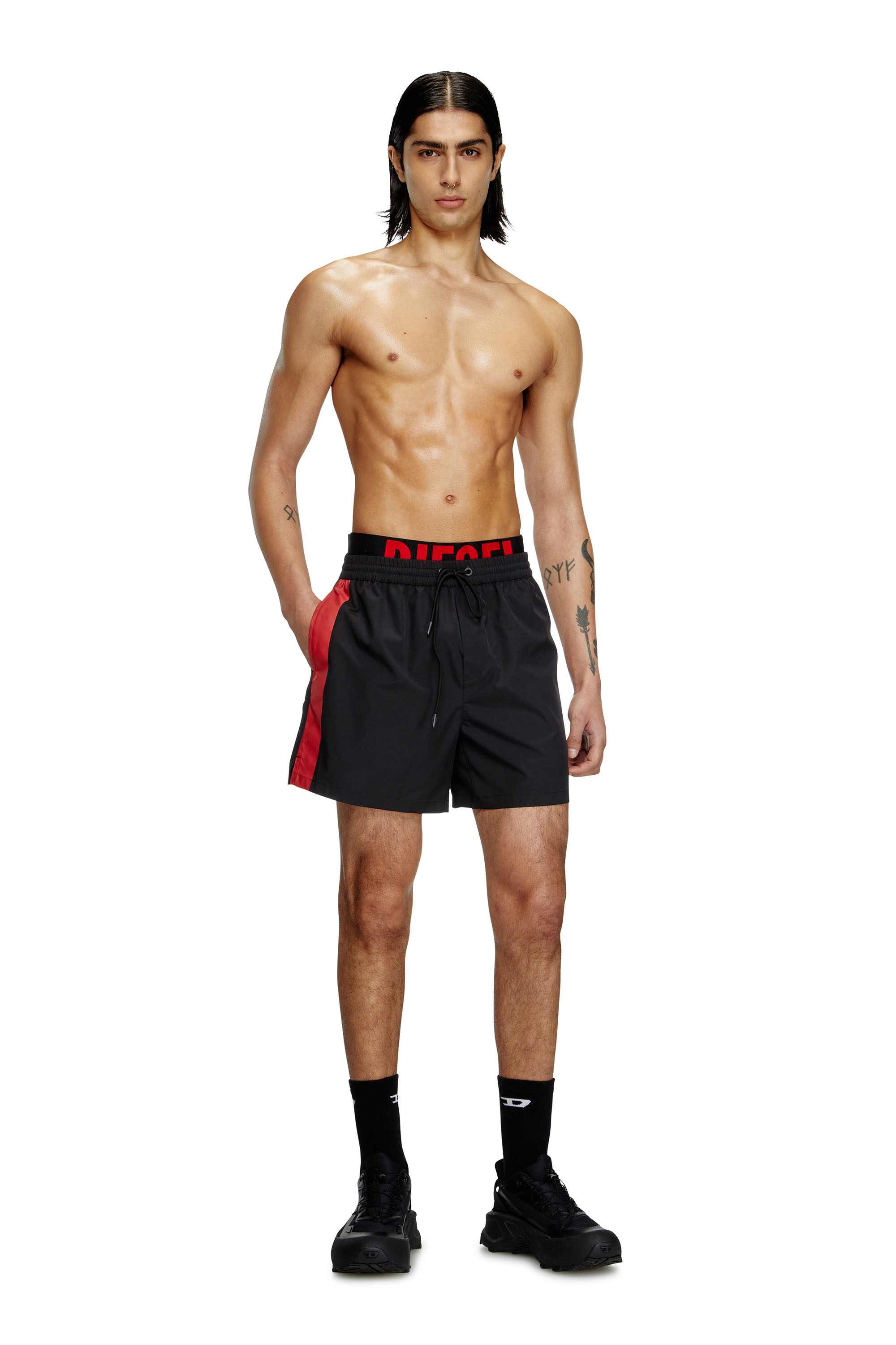 Multicolor Mid-length swim shorts with hybrid waist