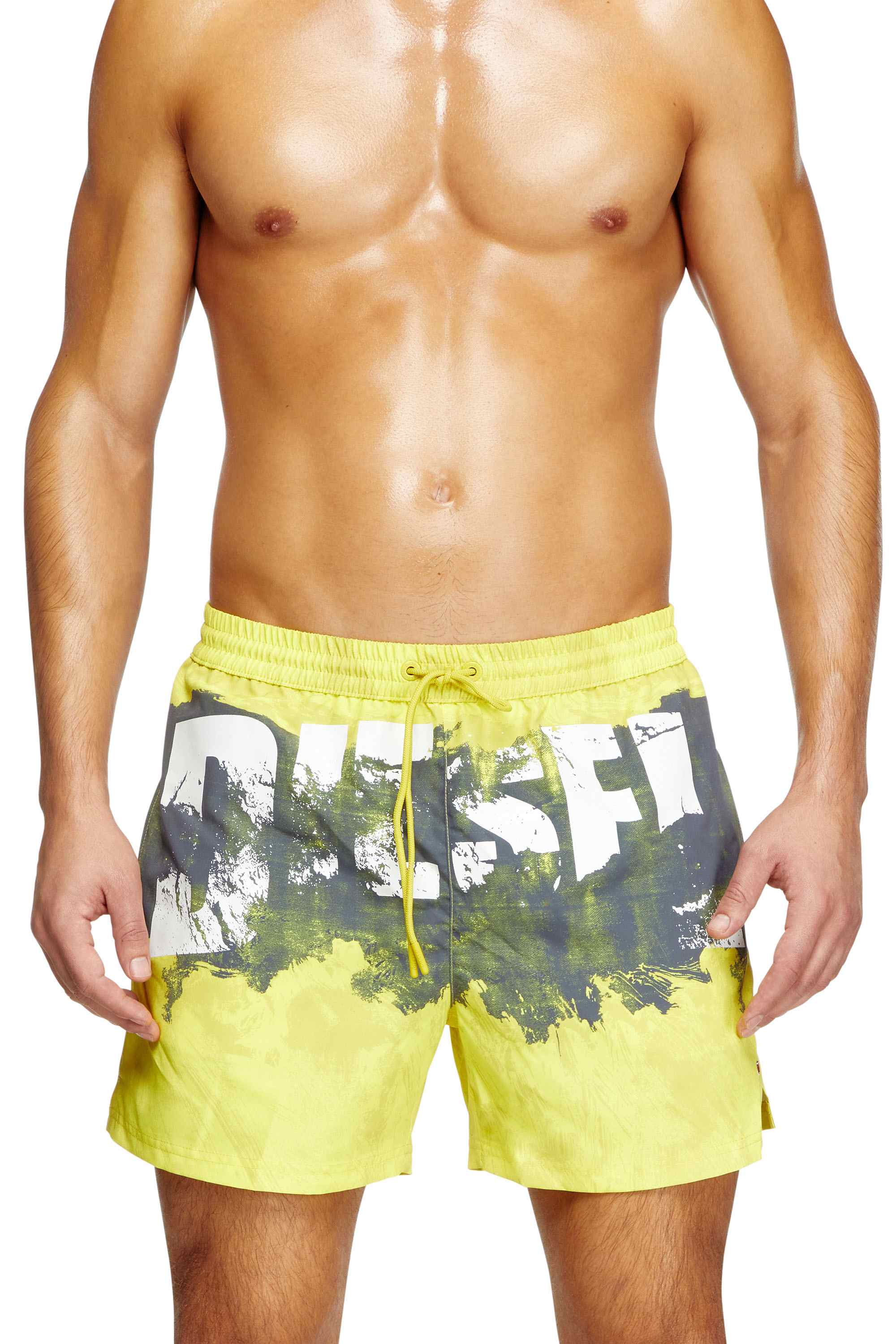 Yellow Mid-length swim shorts with graphic print