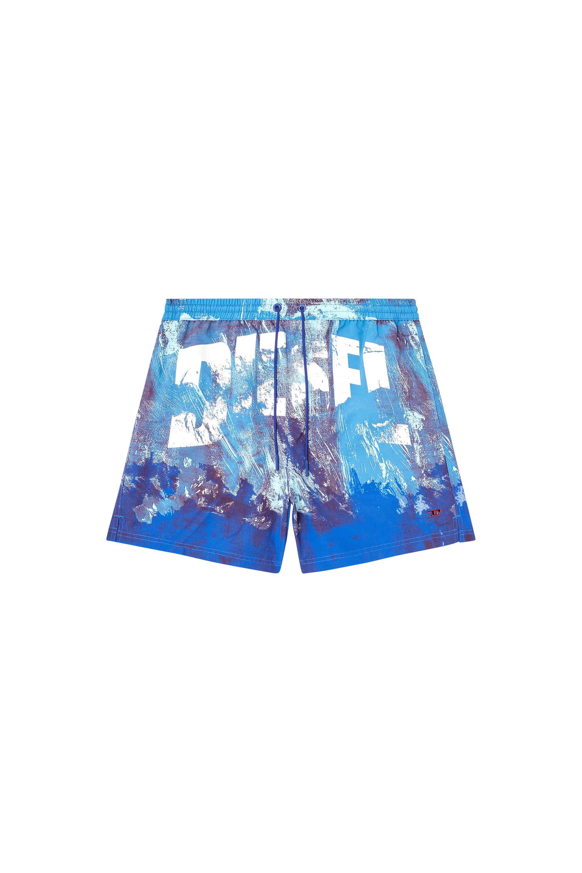 Blue Mid-length swim shorts with graphic print