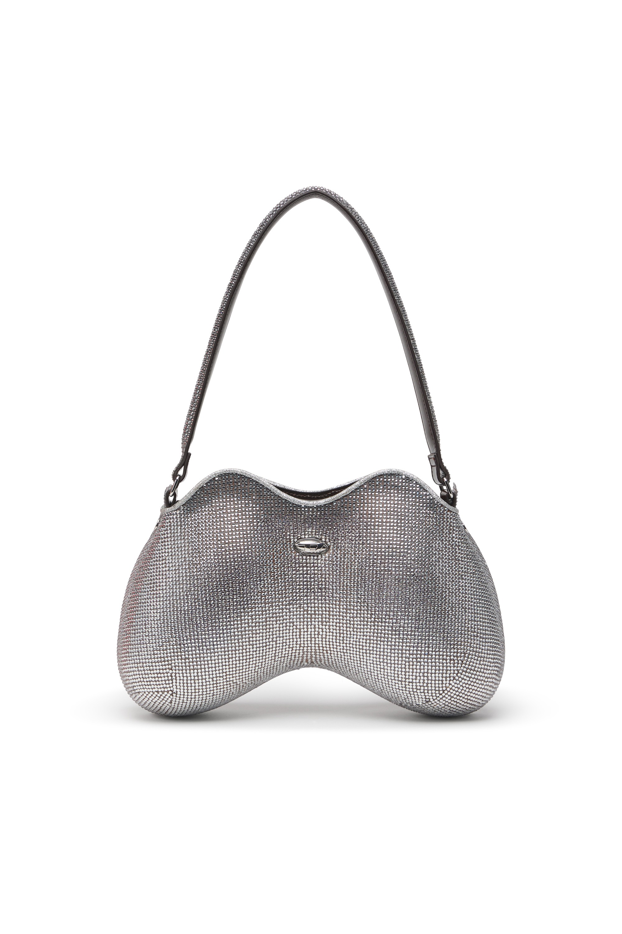 Silver Double-D-Shoulder bag with all-over crystals