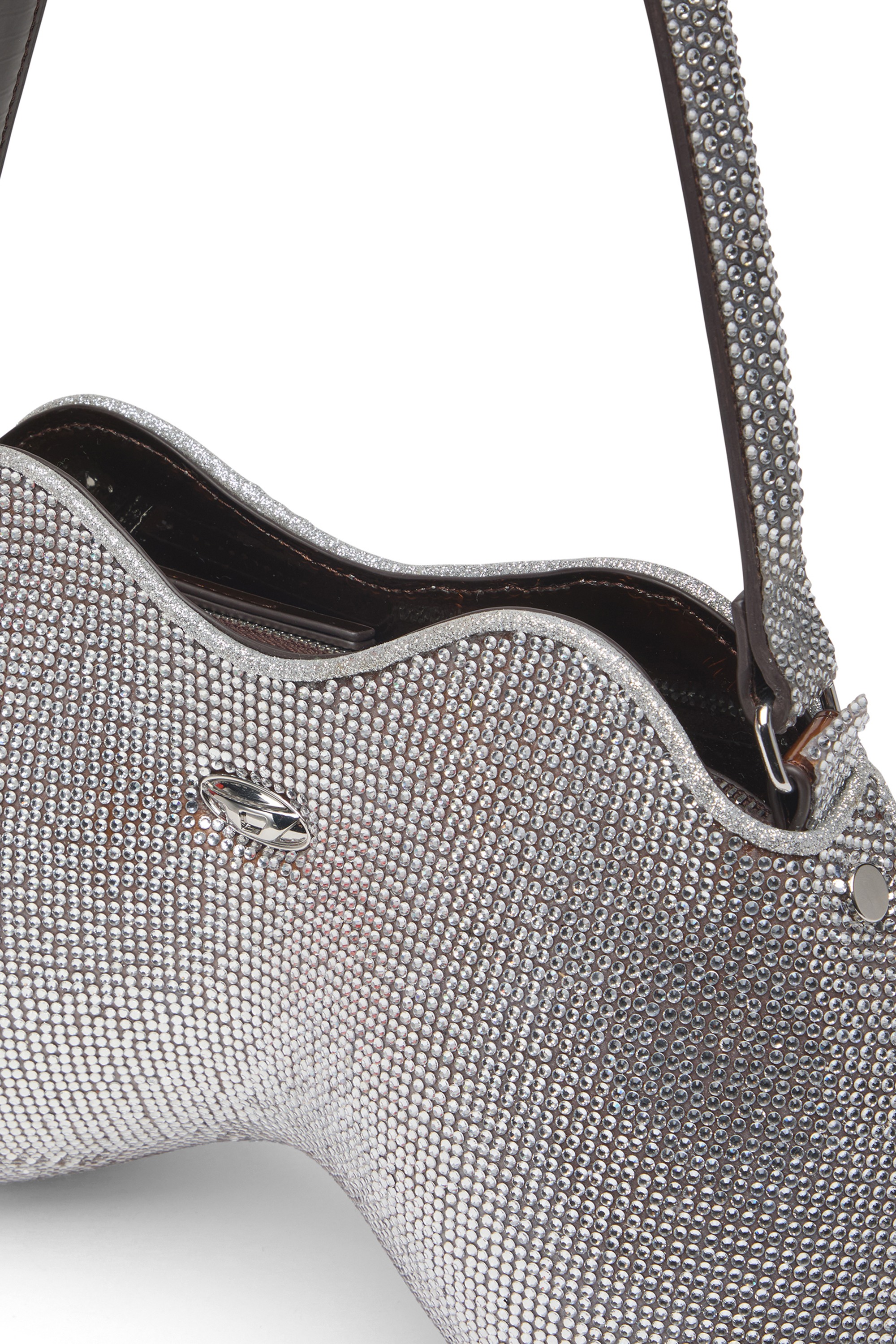 Silver Double-D-Shoulder bag with all-over crystals