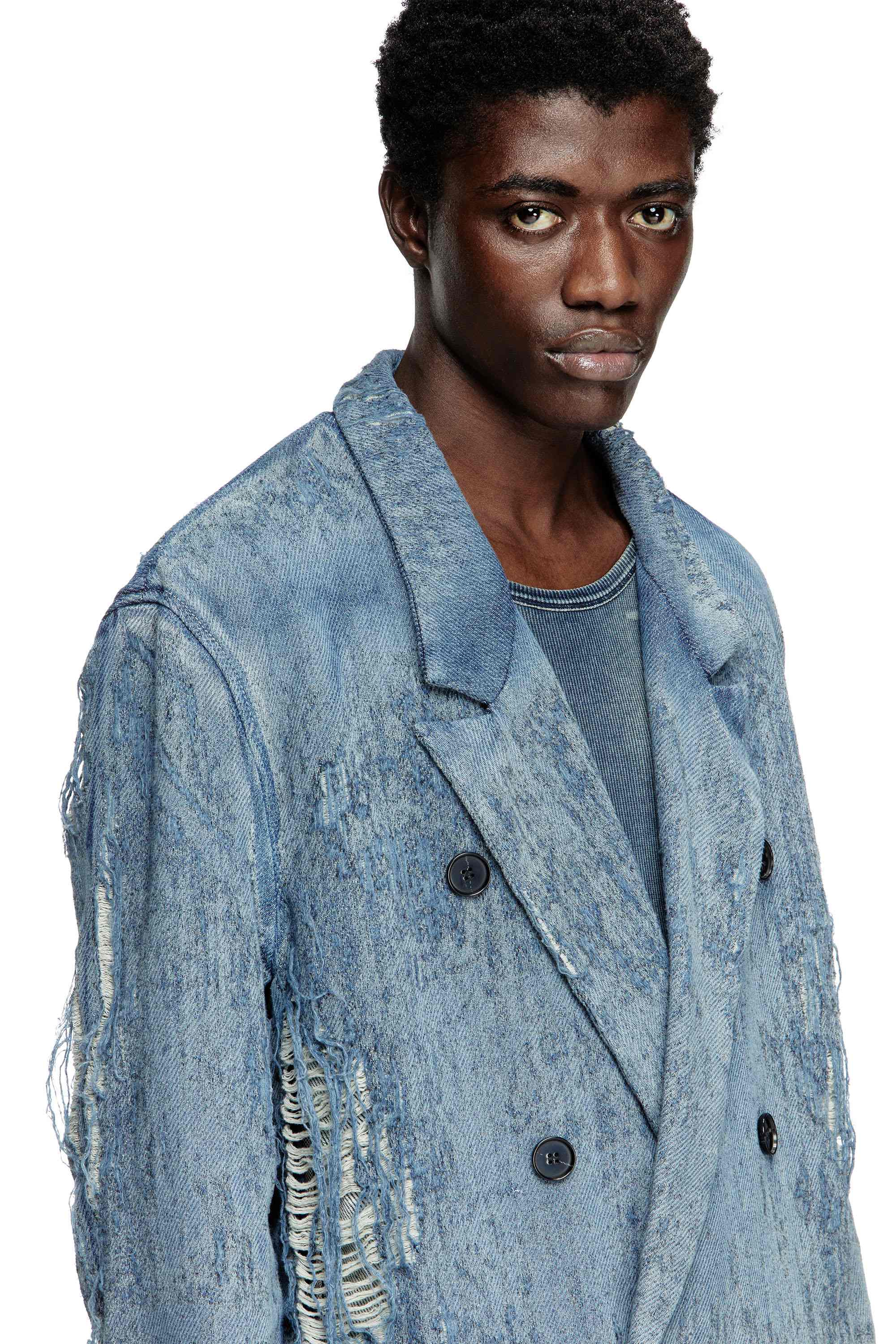 Blue  Blazer in ultra-destroyed jacquard denim