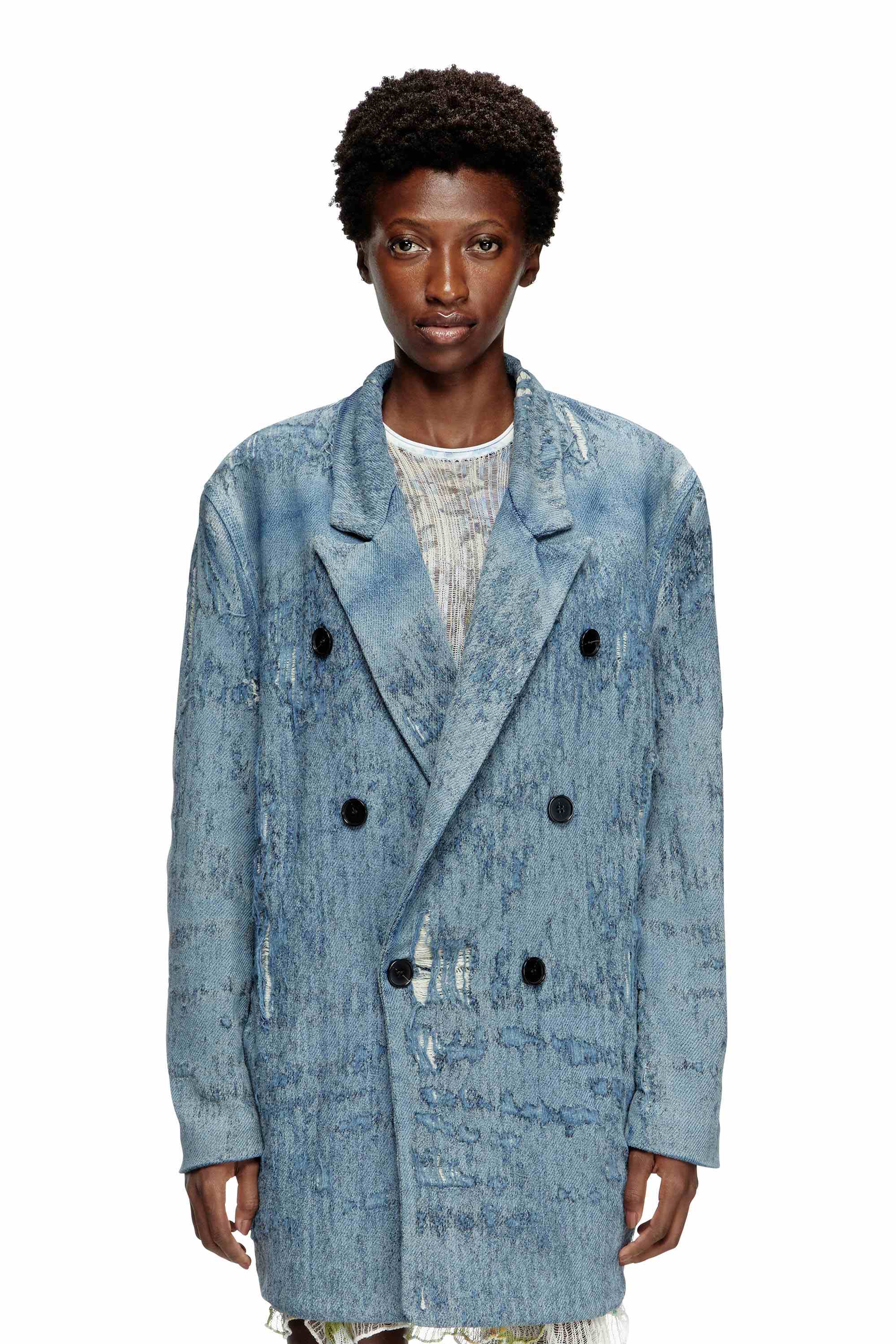Blue  Blazer in ultra-destroyed jacquard denim