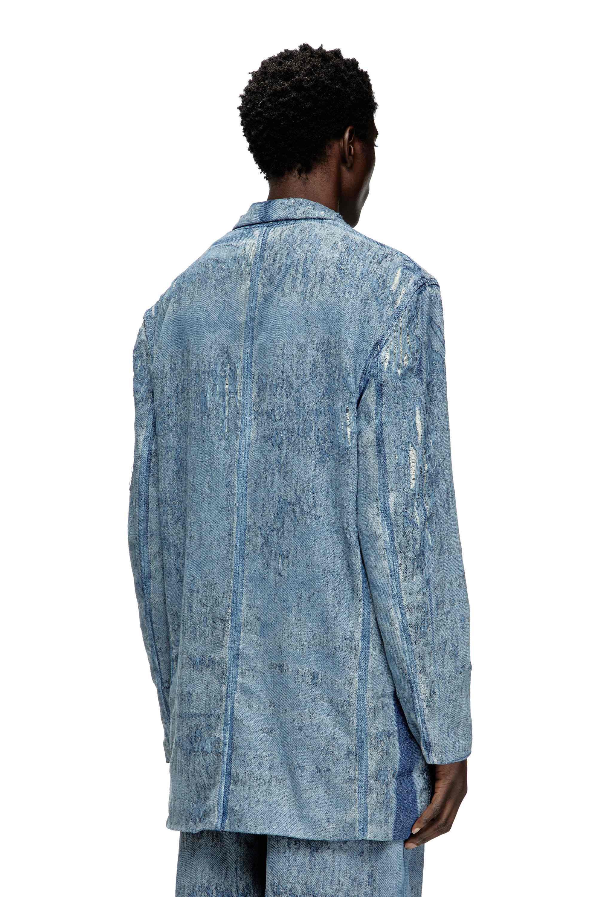 Blue  Blazer in ultra-destroyed jacquard denim