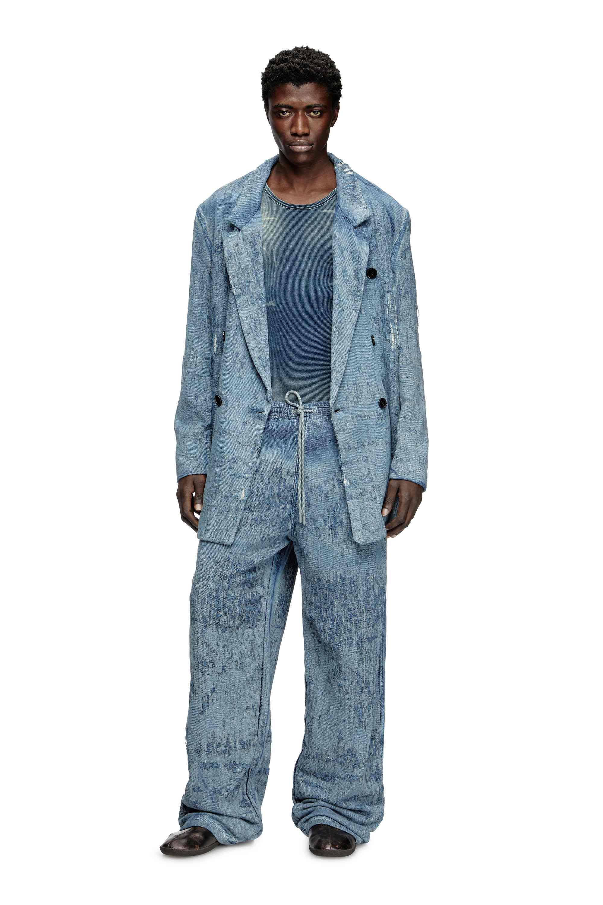 Blue  Blazer in ultra-destroyed jacquard denim