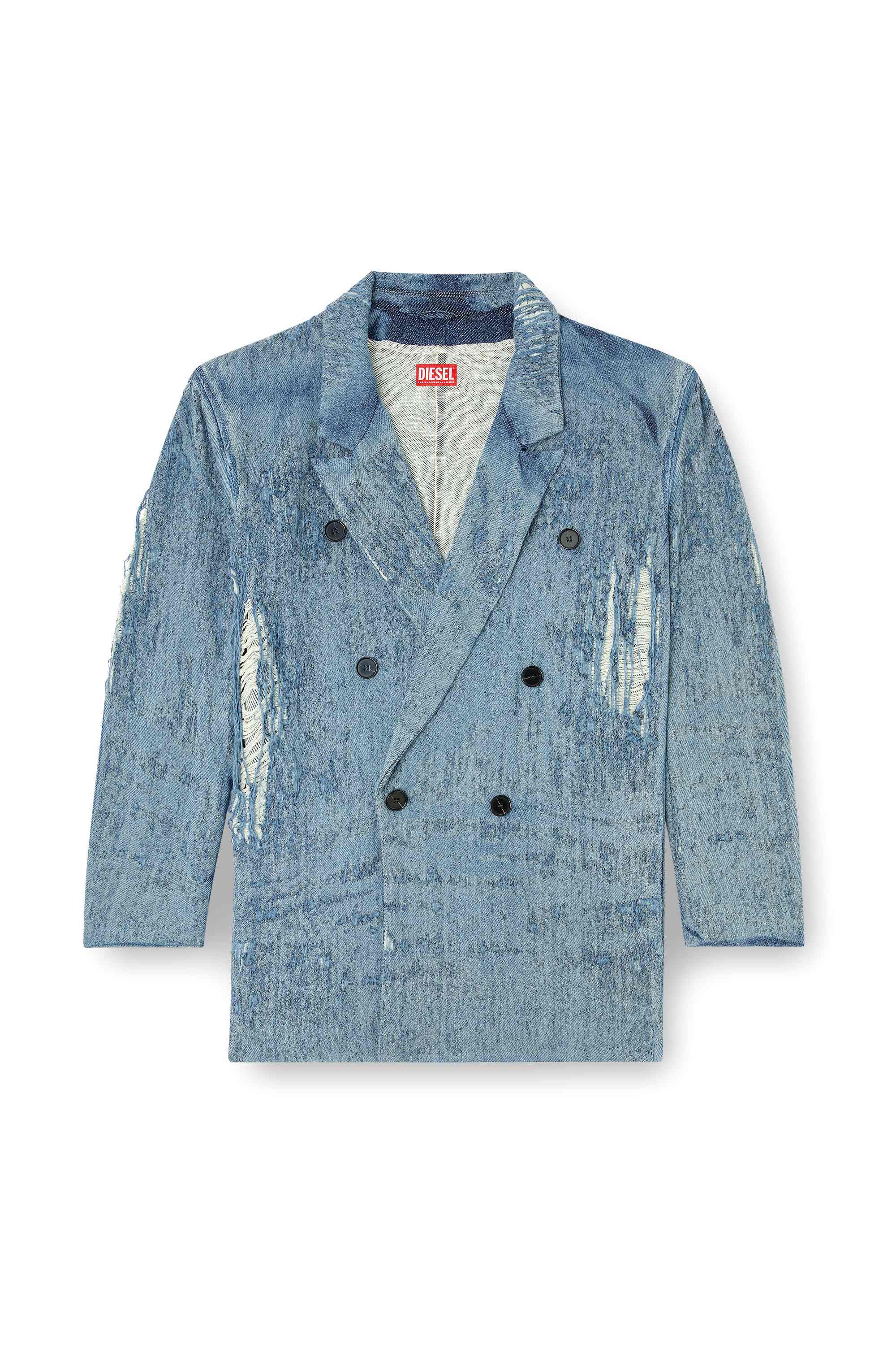 Blue  Blazer in ultra-destroyed jacquard denim