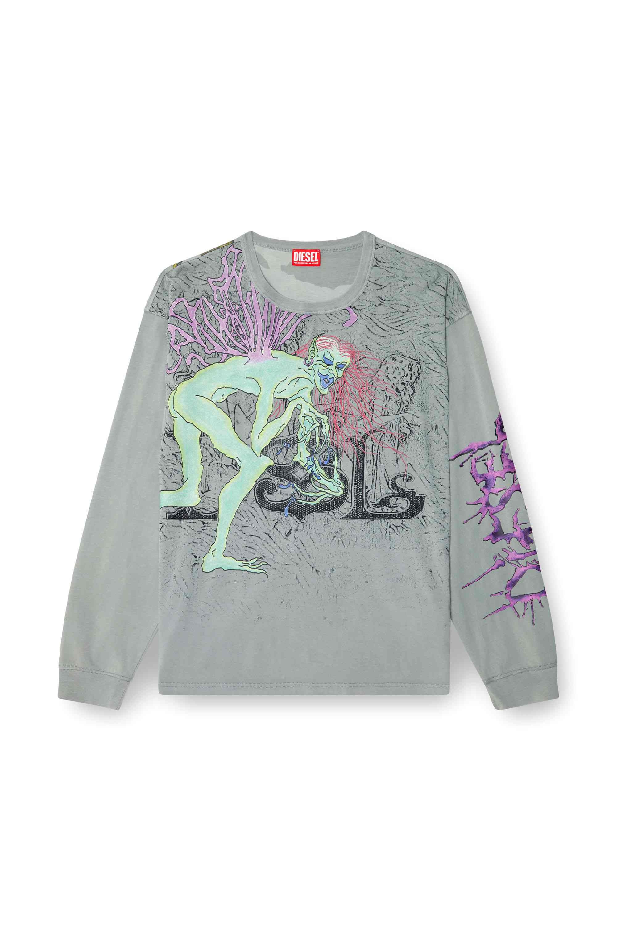 Grey Long-sleeve T-shirt with tattoo graphics