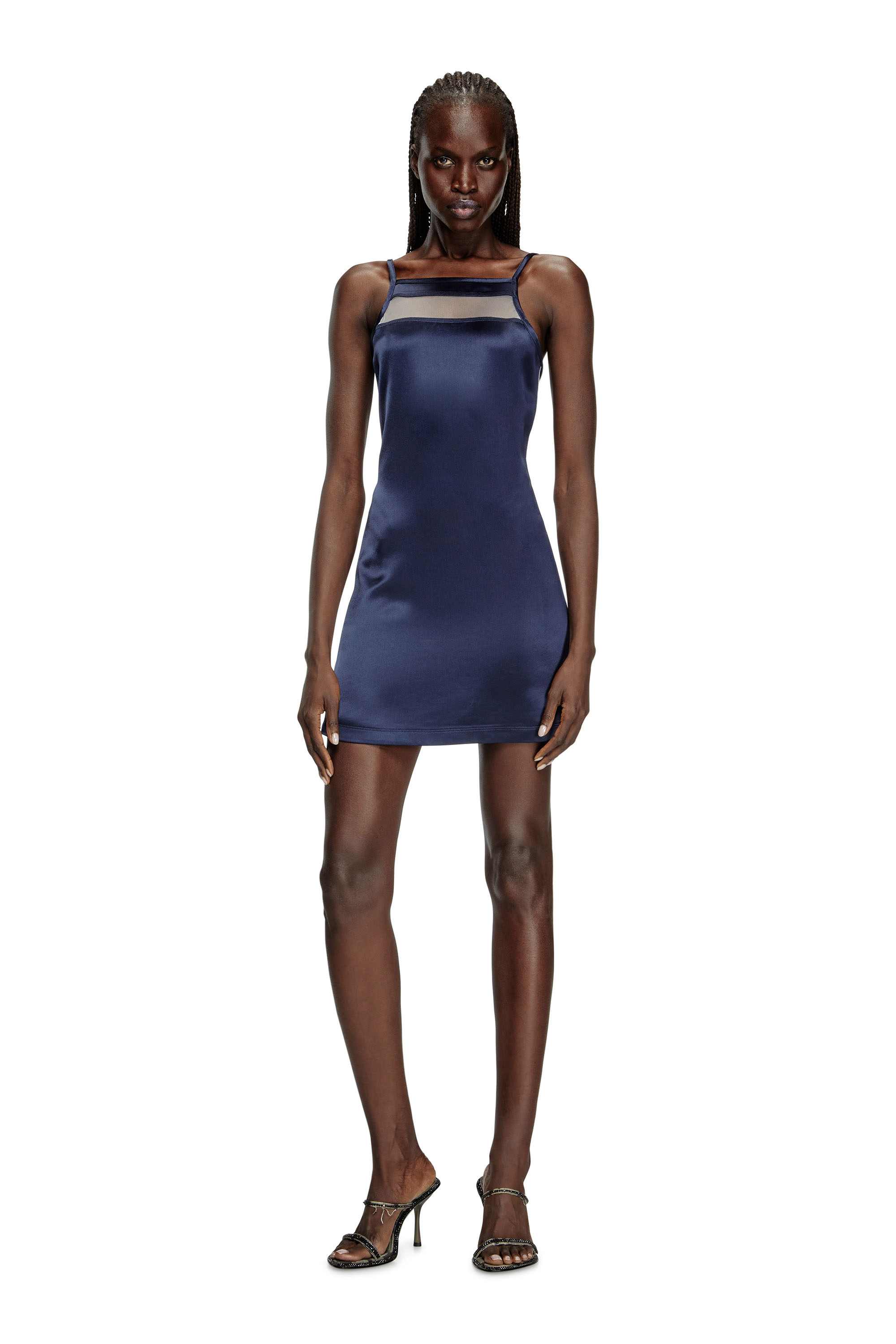 Blue Short dress in satin, knit and tulle