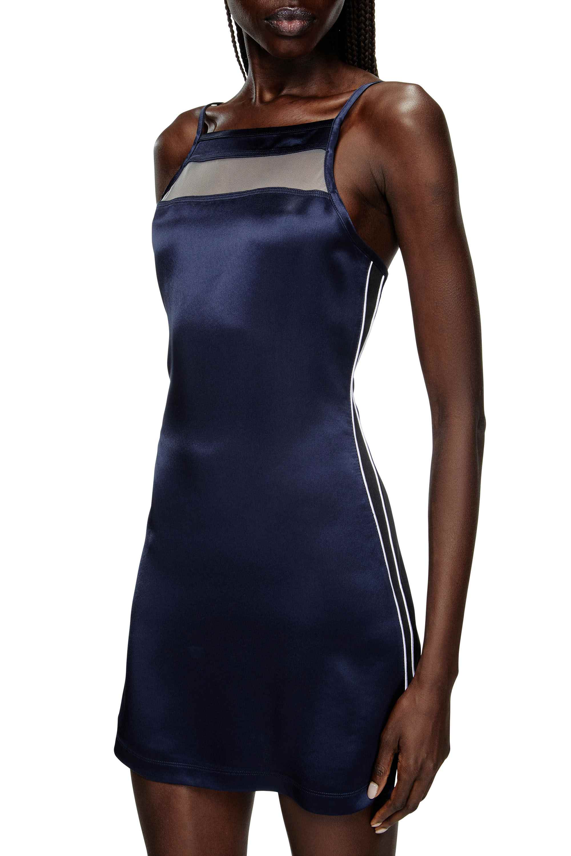 Blue Short dress in satin, knit and tulle