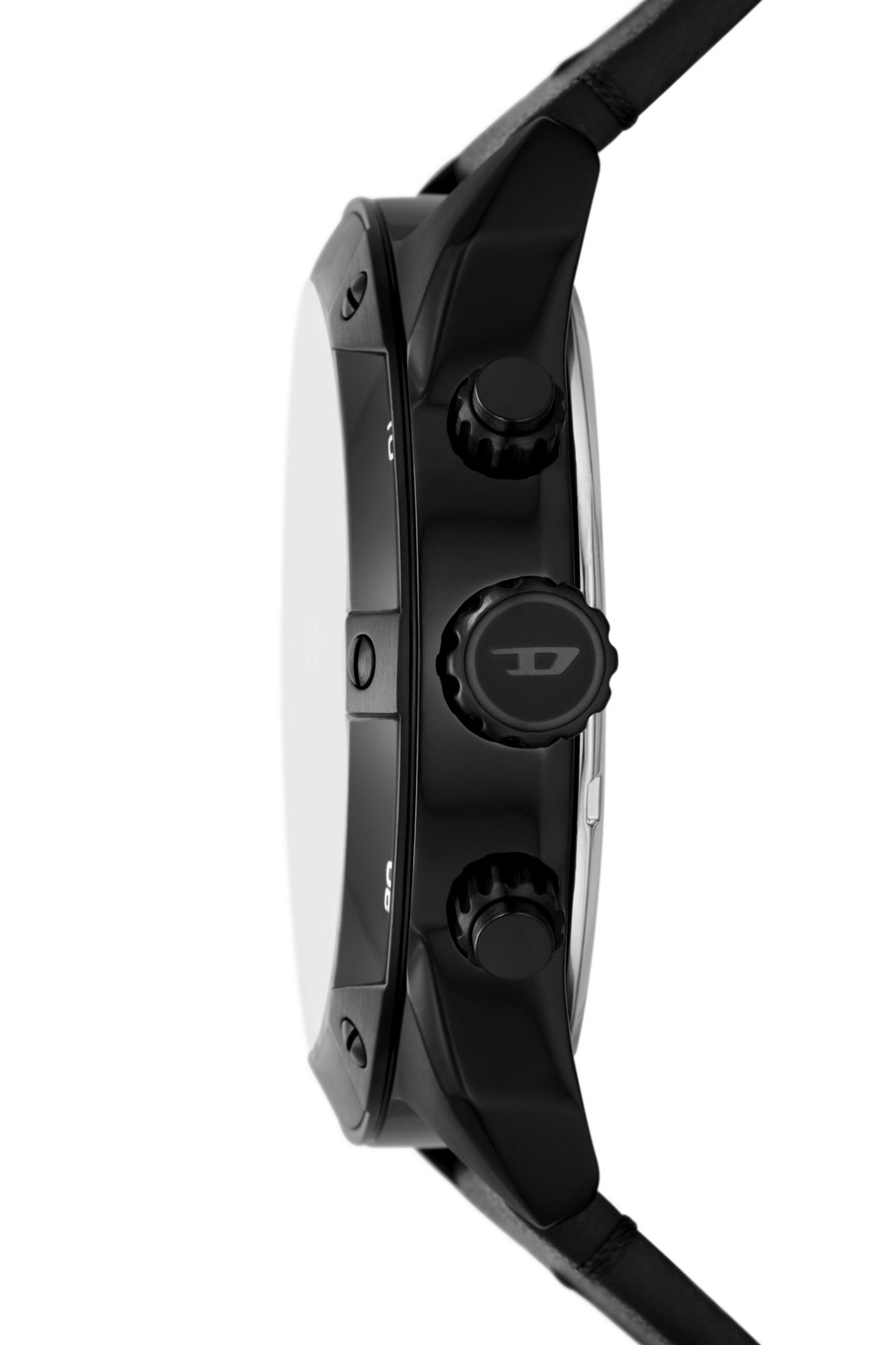 Black Spiked chronograph black leather watch