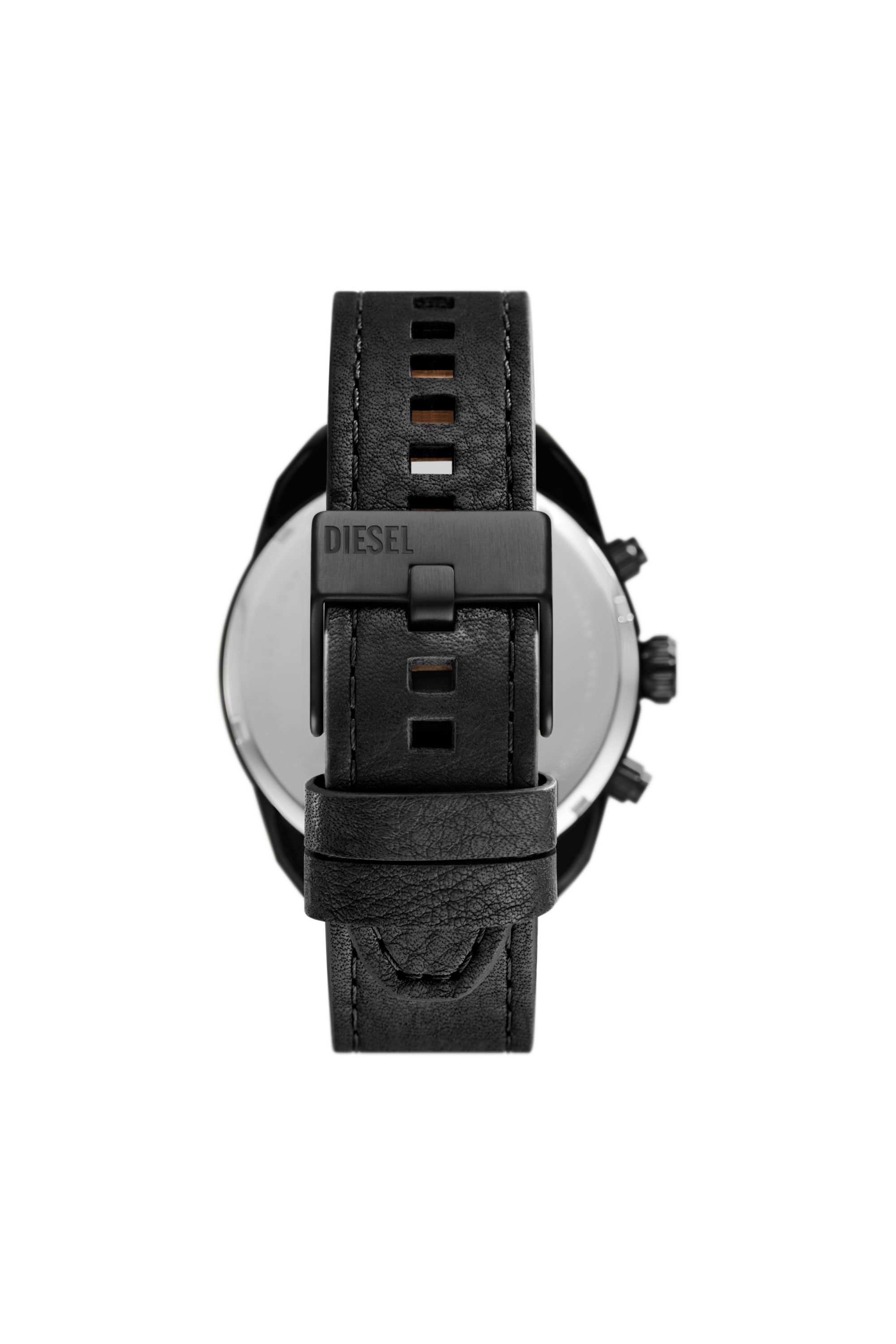 Black Spiked chronograph black leather watch