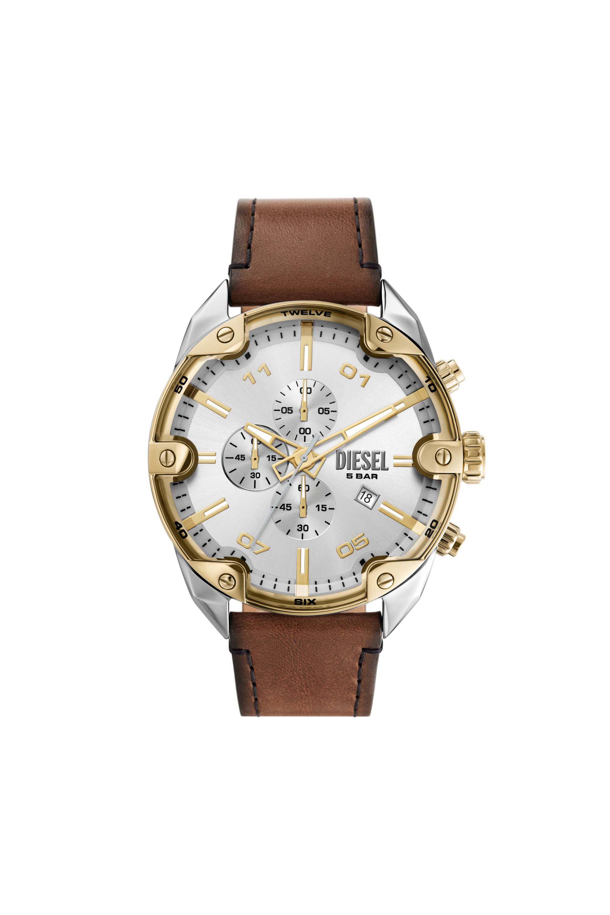 Brown Spiked chronograph brown leather watch