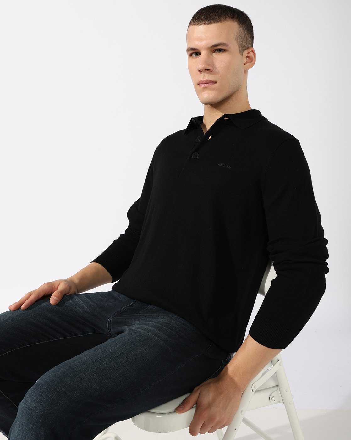 GAS | Slim Fit Flat Knit Polo with Signature Branding