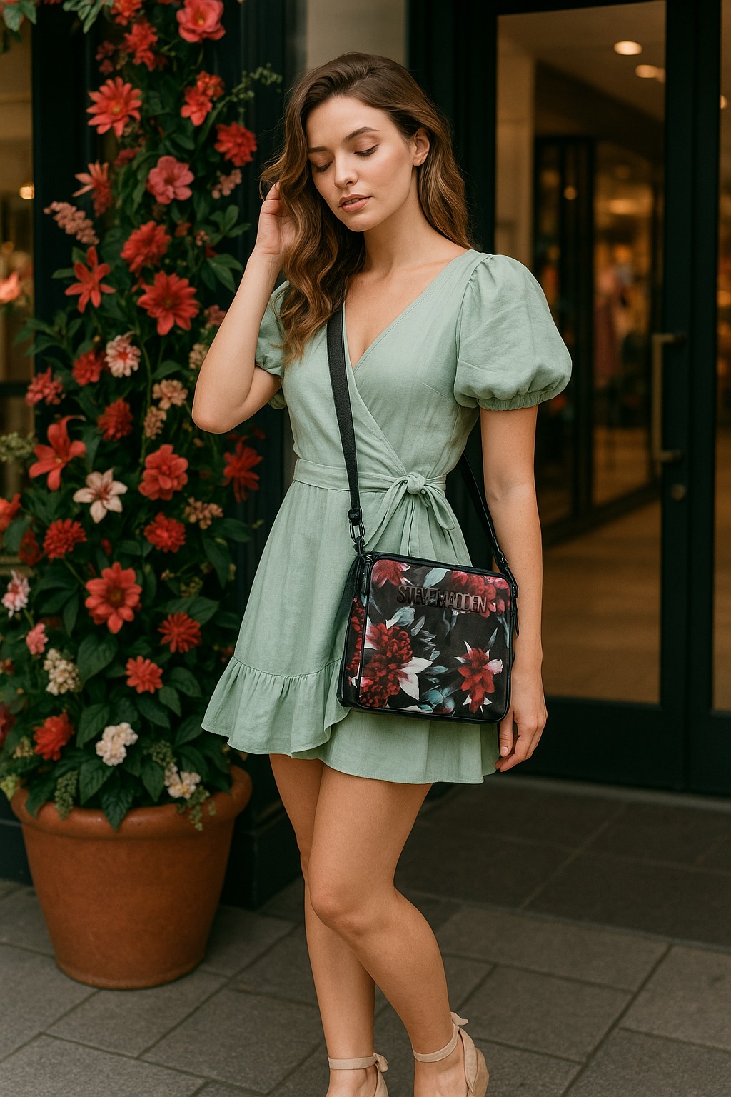 Bevelin Floral Black Satchel