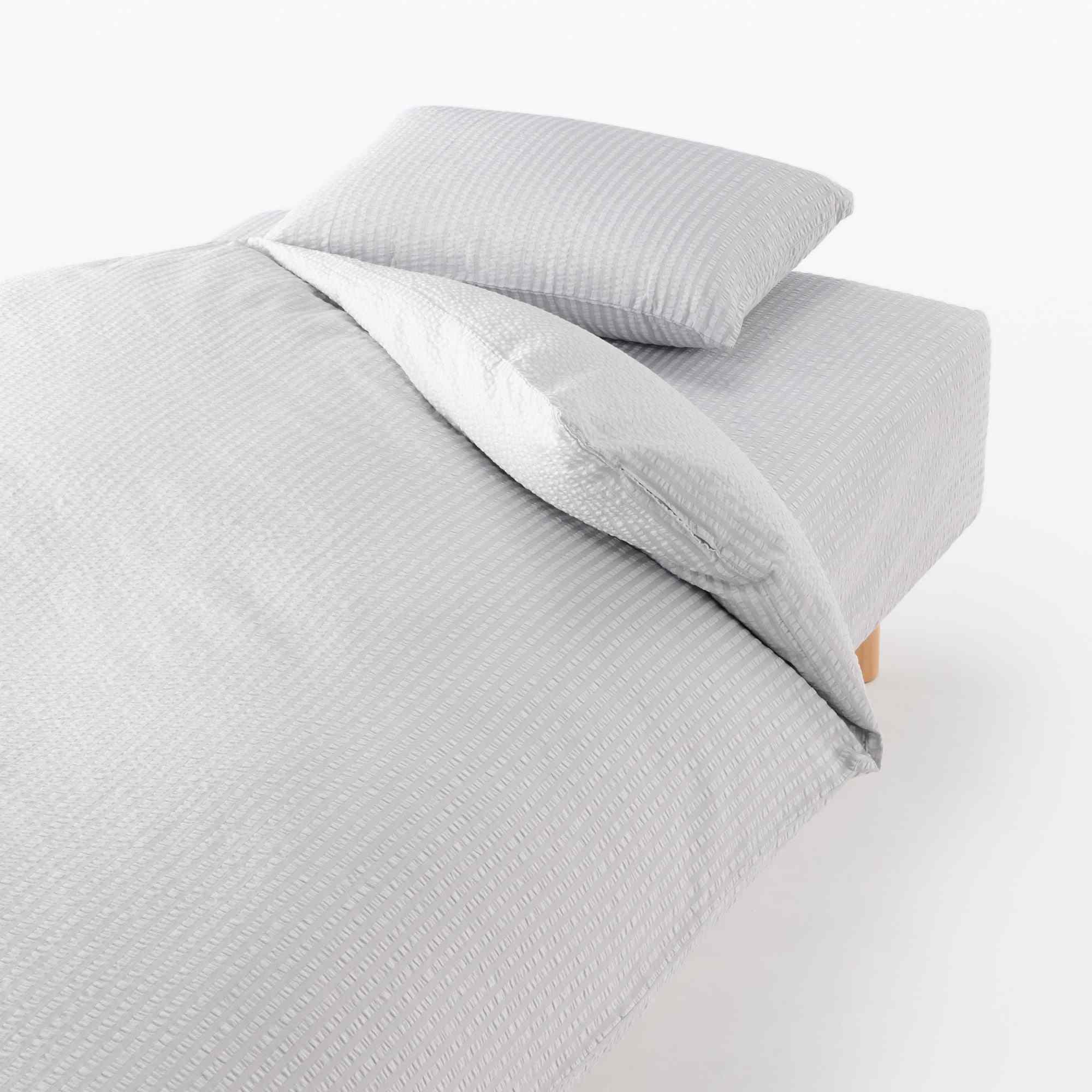 COTTON SEERSUCKER - FITTED SHEET - 160x200x18-28 CM/ GREY