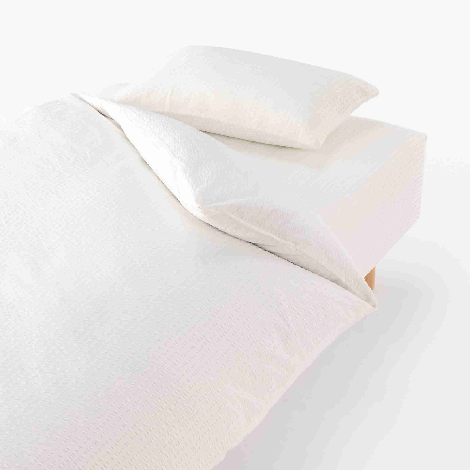 COTTON SEERSUCKER - FITTED SHEET - 160x200x18-28 CM/ OFF WHITE