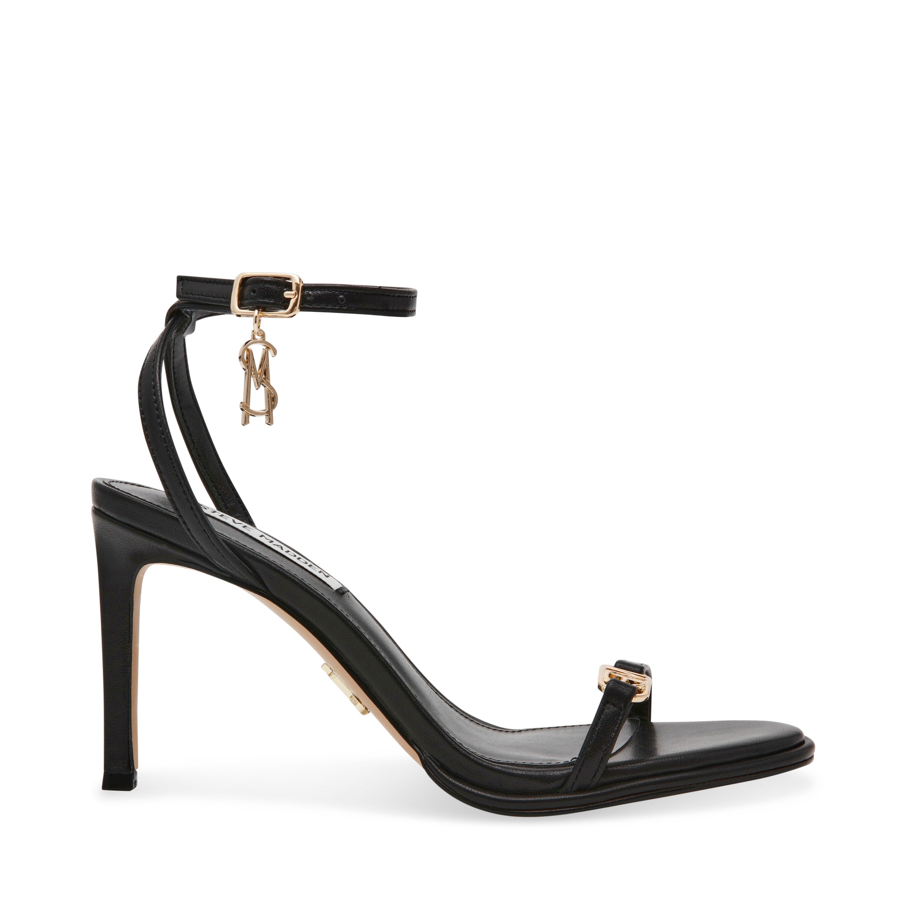 KELSI Black Leather Heel Sandals
