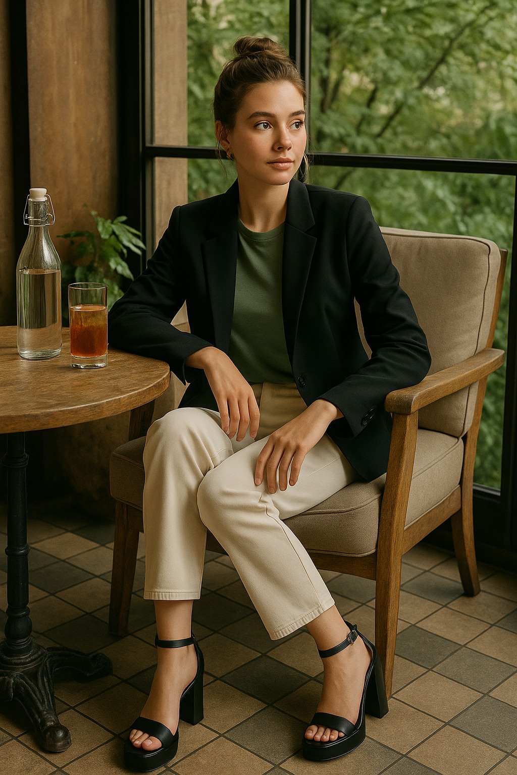 VERONIKA Black Leather Heel Sandals