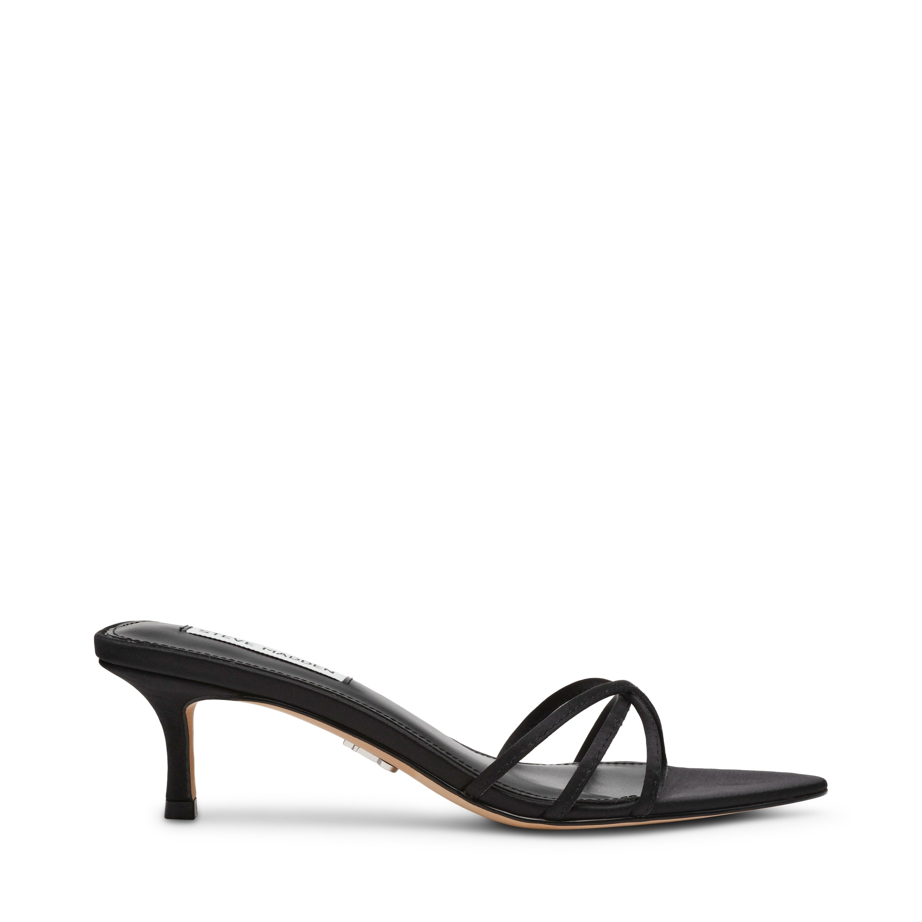 Candela Black Satin Heel Sandals