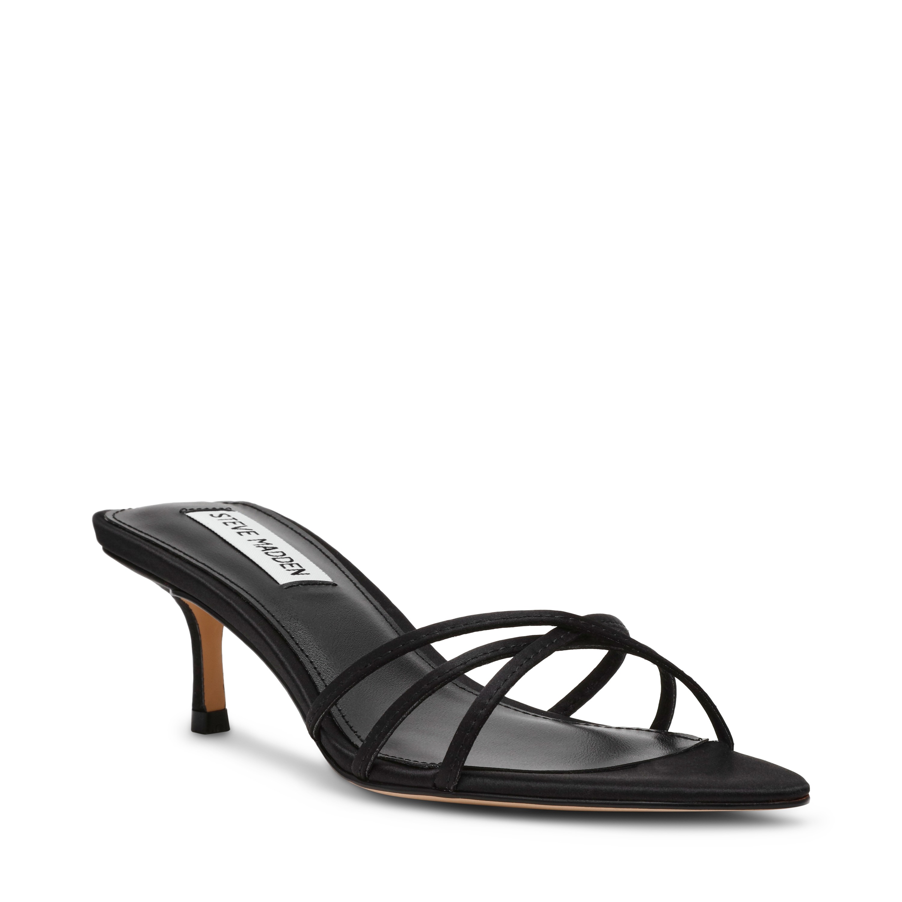 Candela Black Satin Heel Sandals