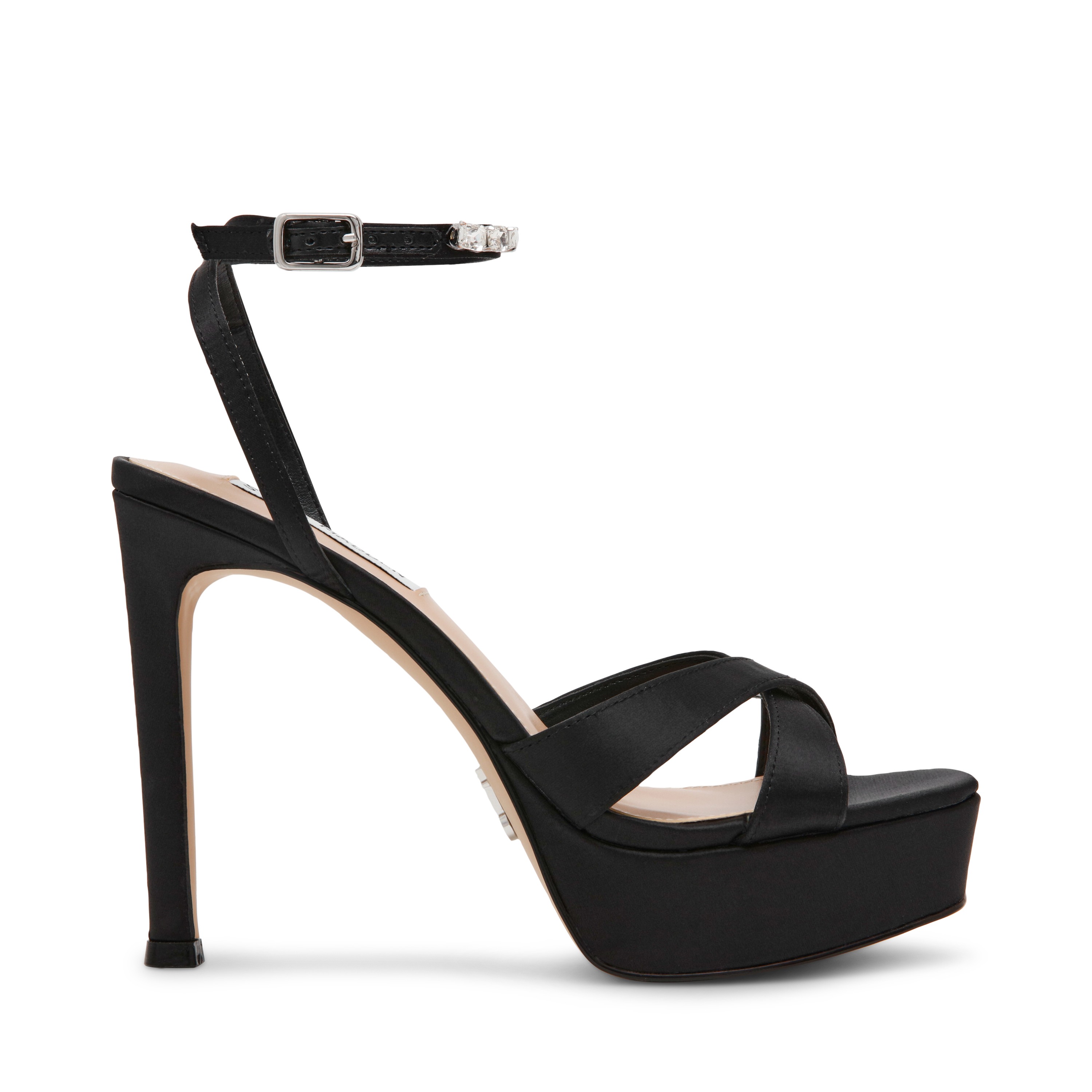 SUNLIT Black Satin Heel Sandals