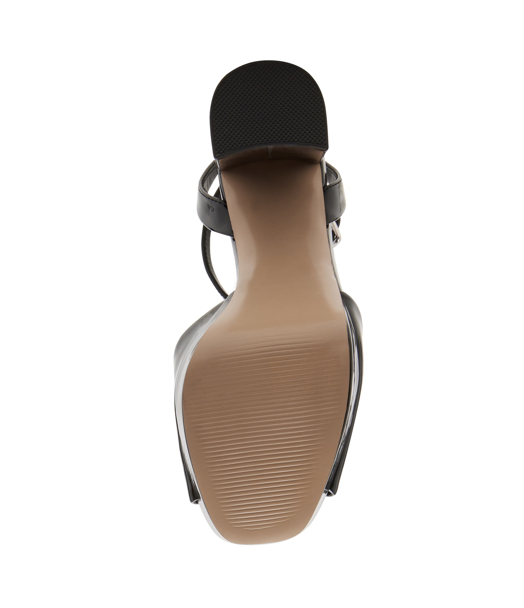 Lourdes Black Patent Heel Sandals