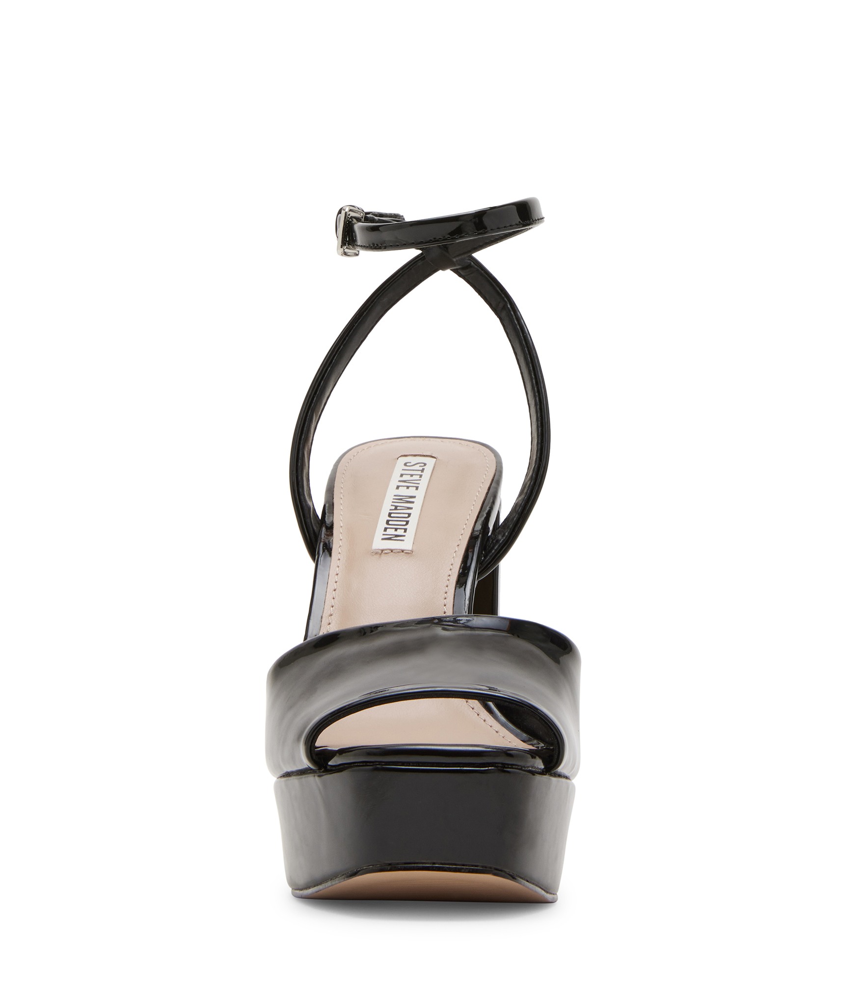 Lourdes Black Patent Heel Sandals