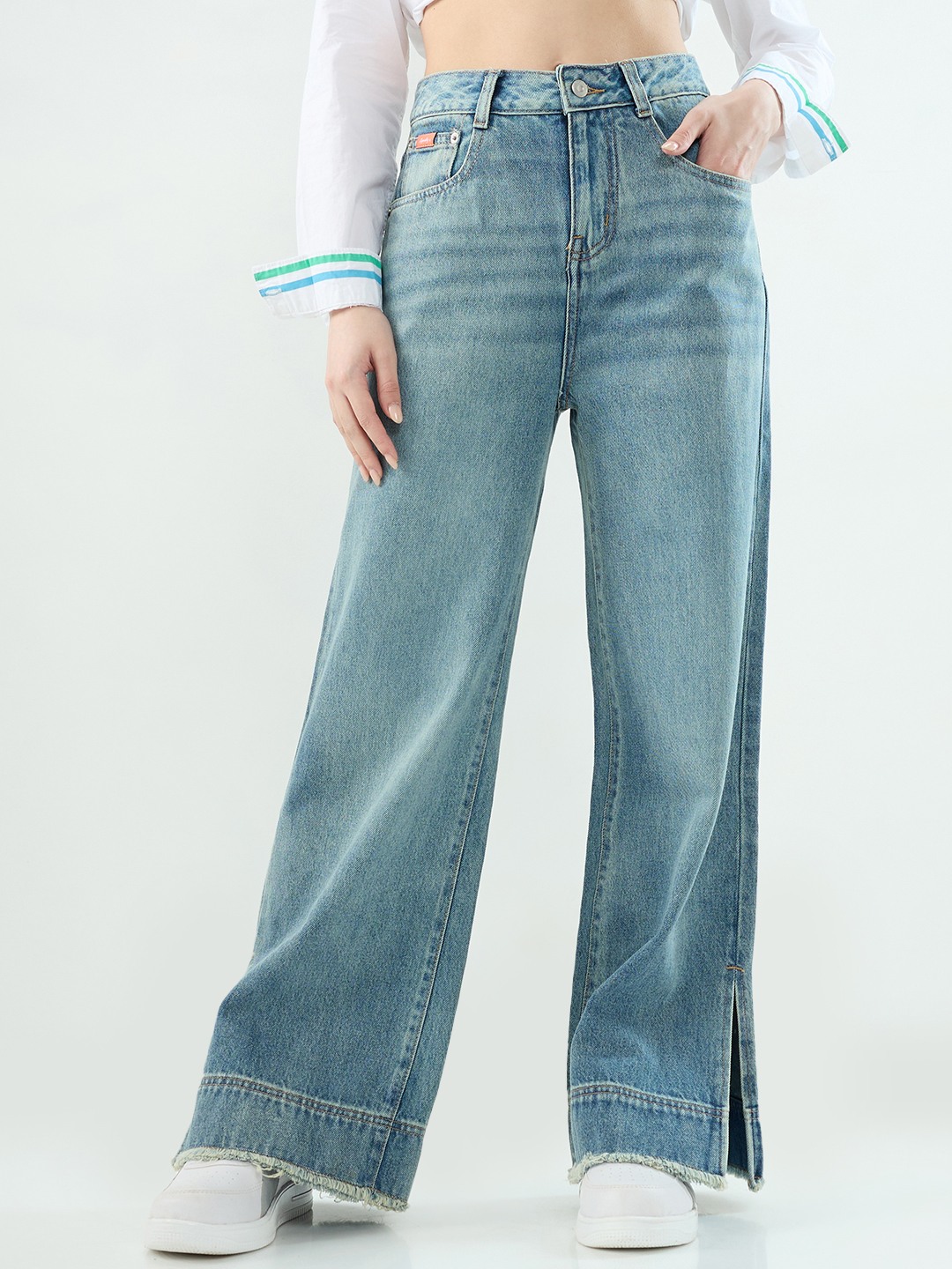 HIGH RISE SIDE SLIT WIDE LEG JEAN