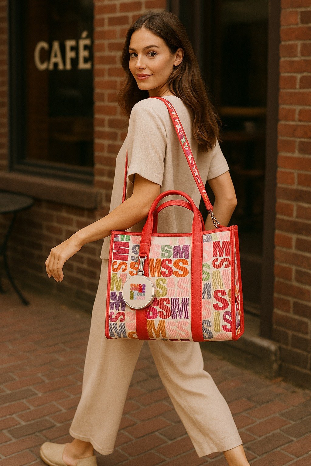 Bwebber Large Canvas Berry Multi Tote
