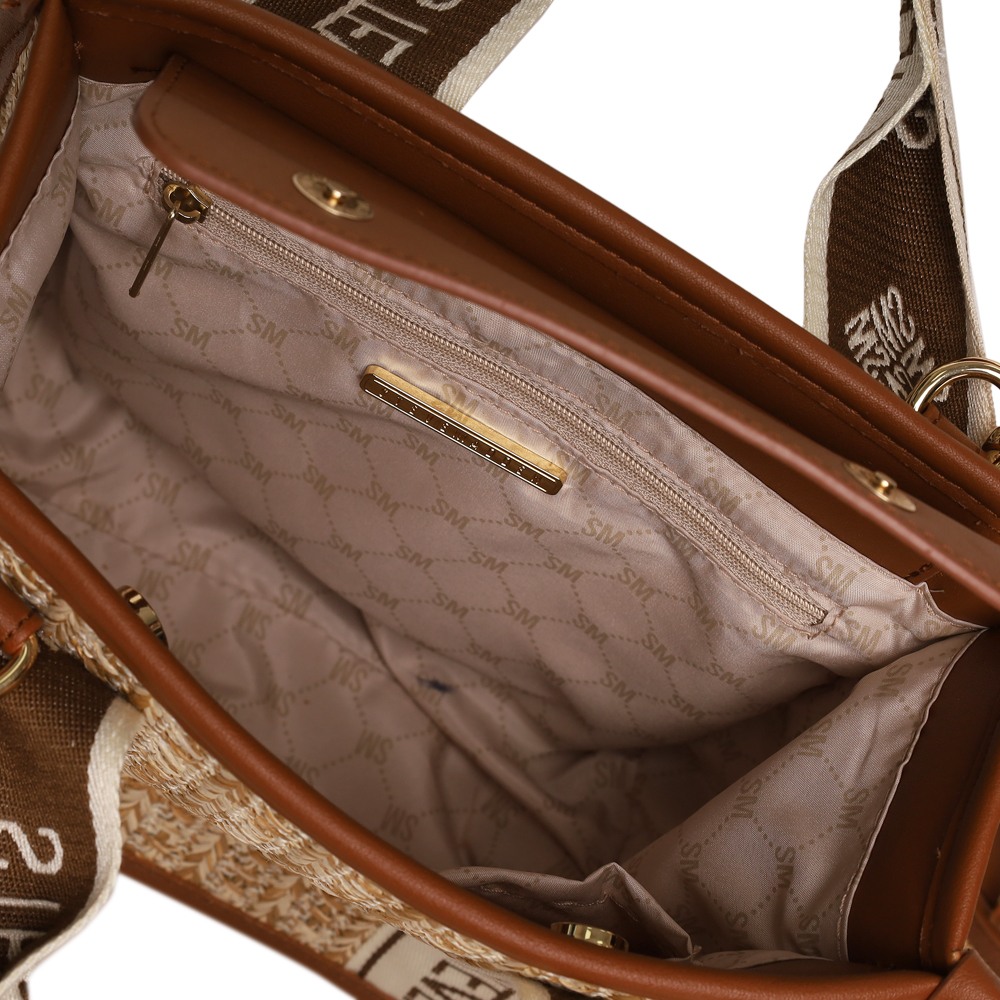 Bwebber Straw Cognac Satchel