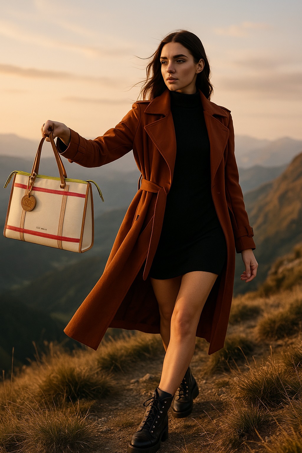 Bmarni Navy-Tan Multi Tote