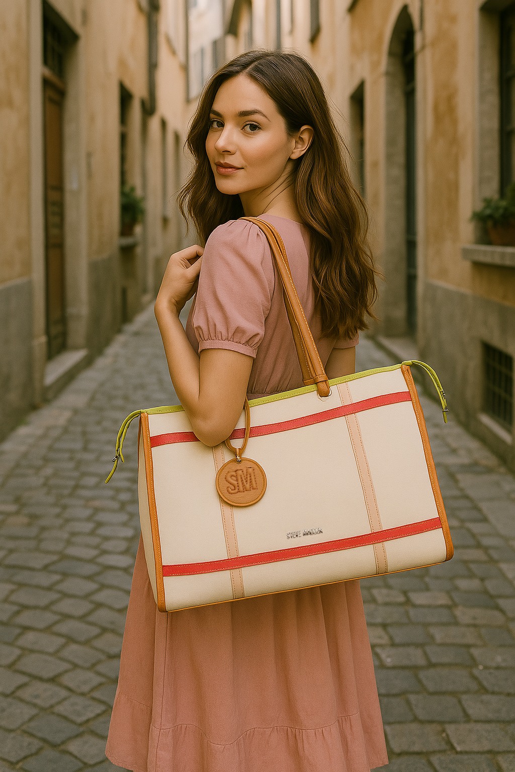 Bmarni Navy-Tan Multi Tote