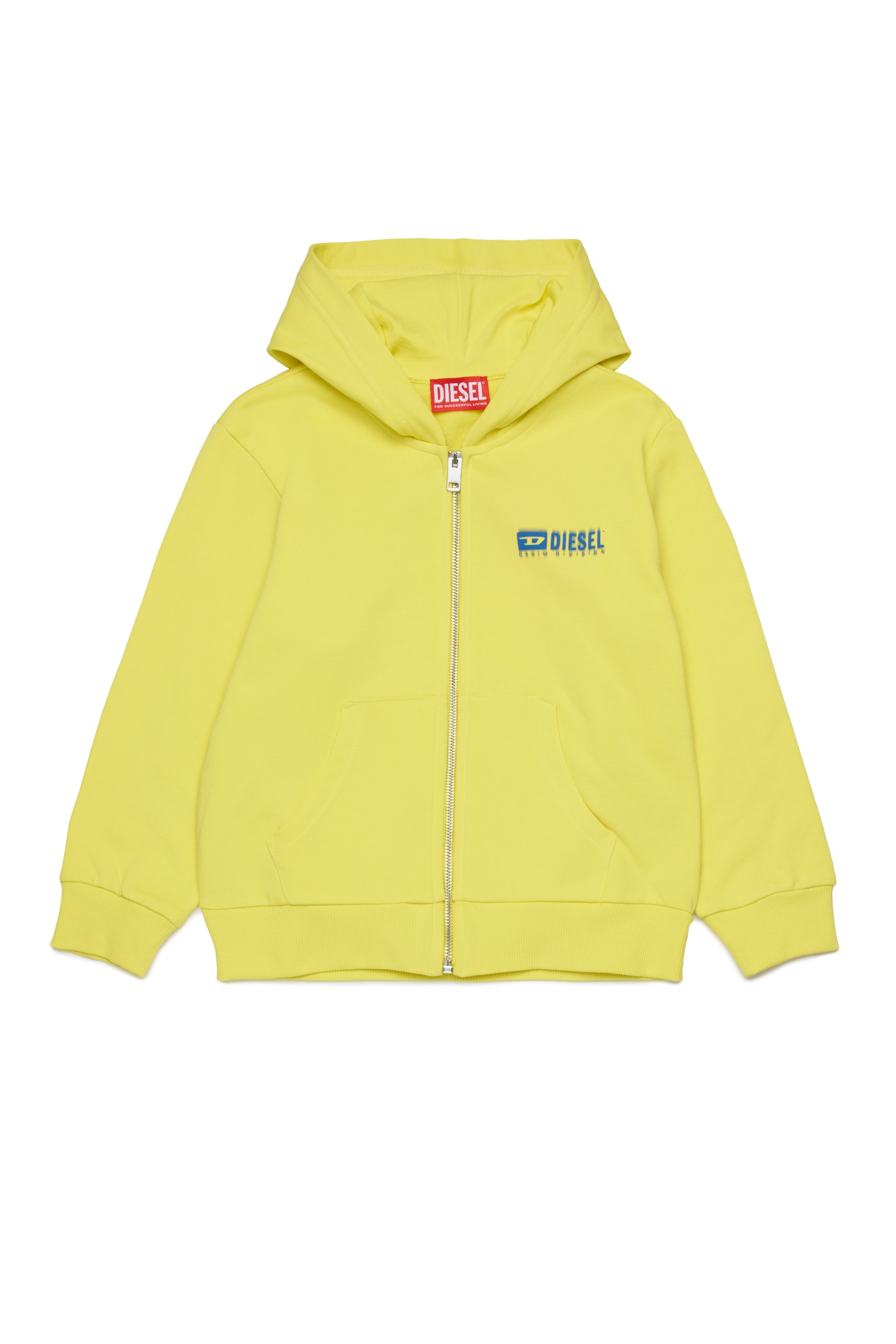 Yellow Zip up Hoodie With Smudged Logo
