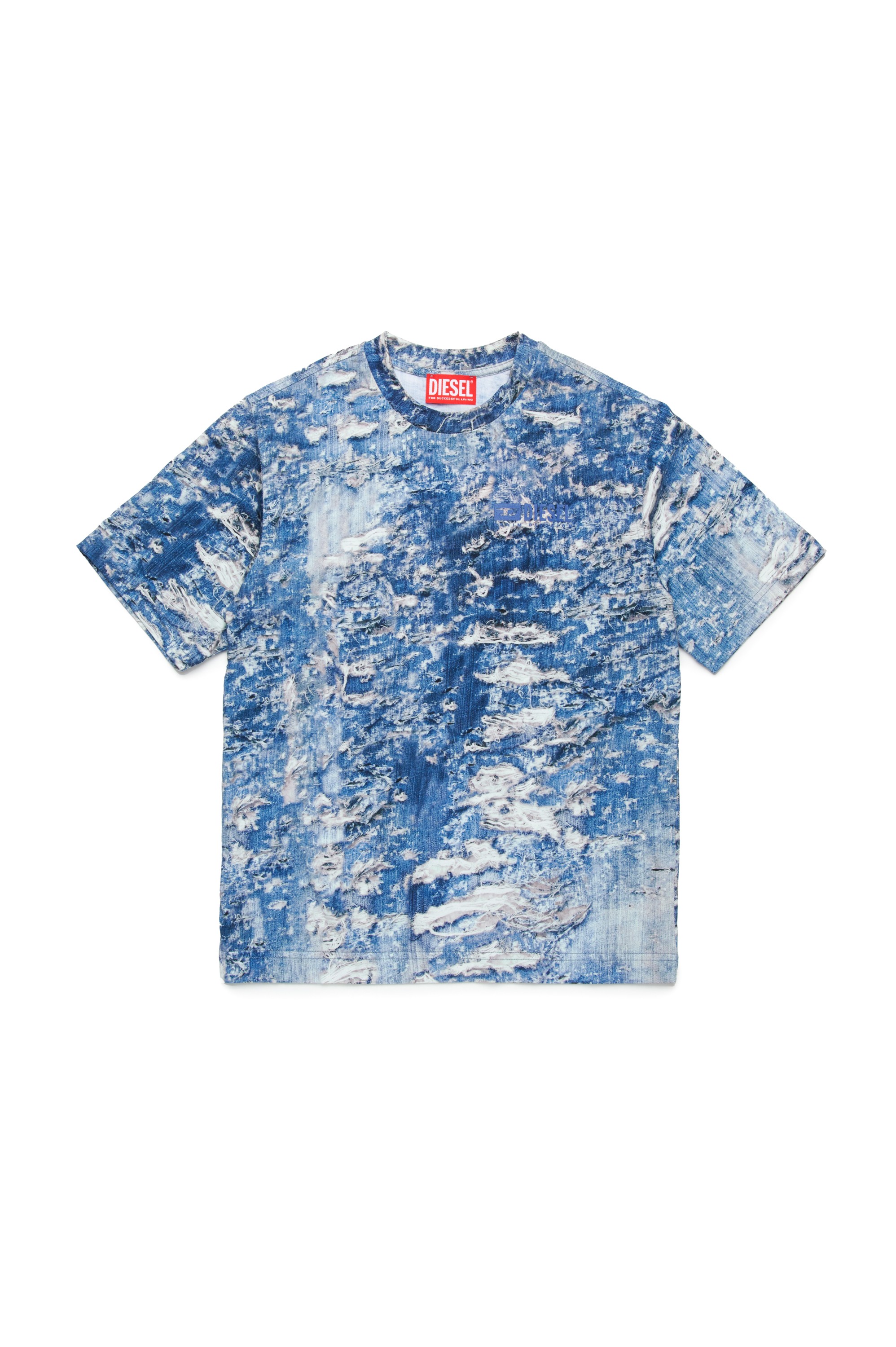 Blue T-shirt with Tiger Breaks trompe l'oeil