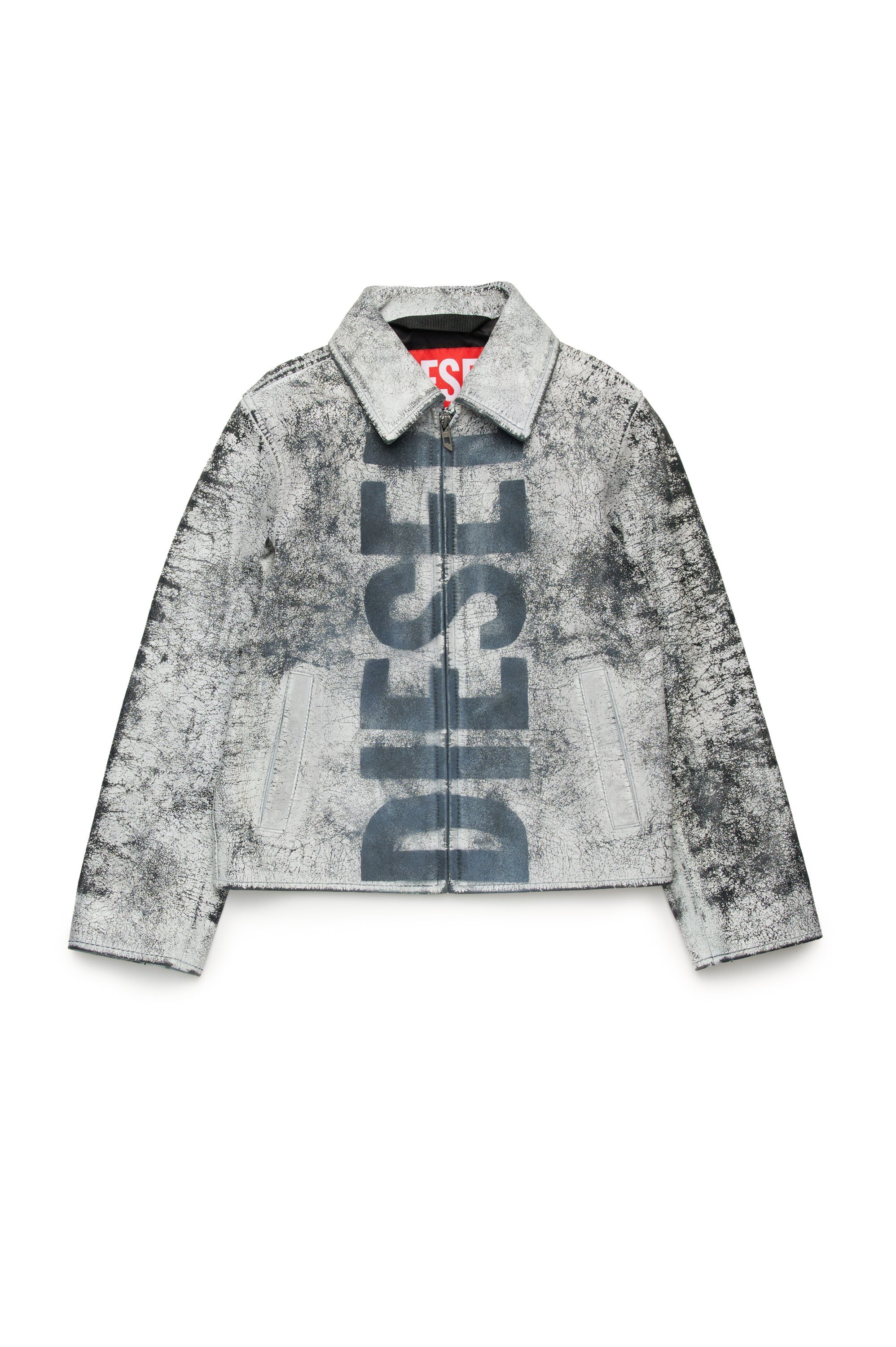 Grey Leather jacket with cracked coating