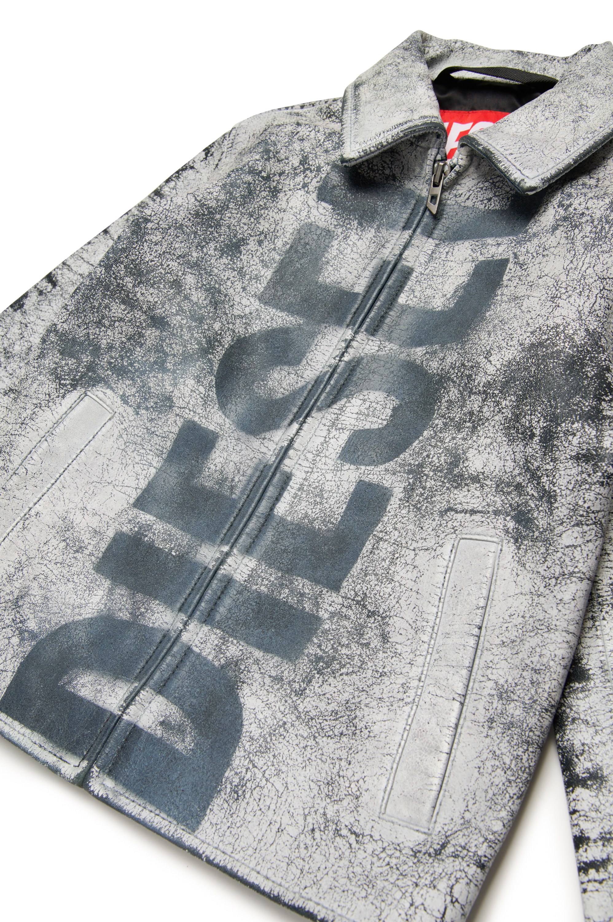 Grey Leather jacket with cracked coating