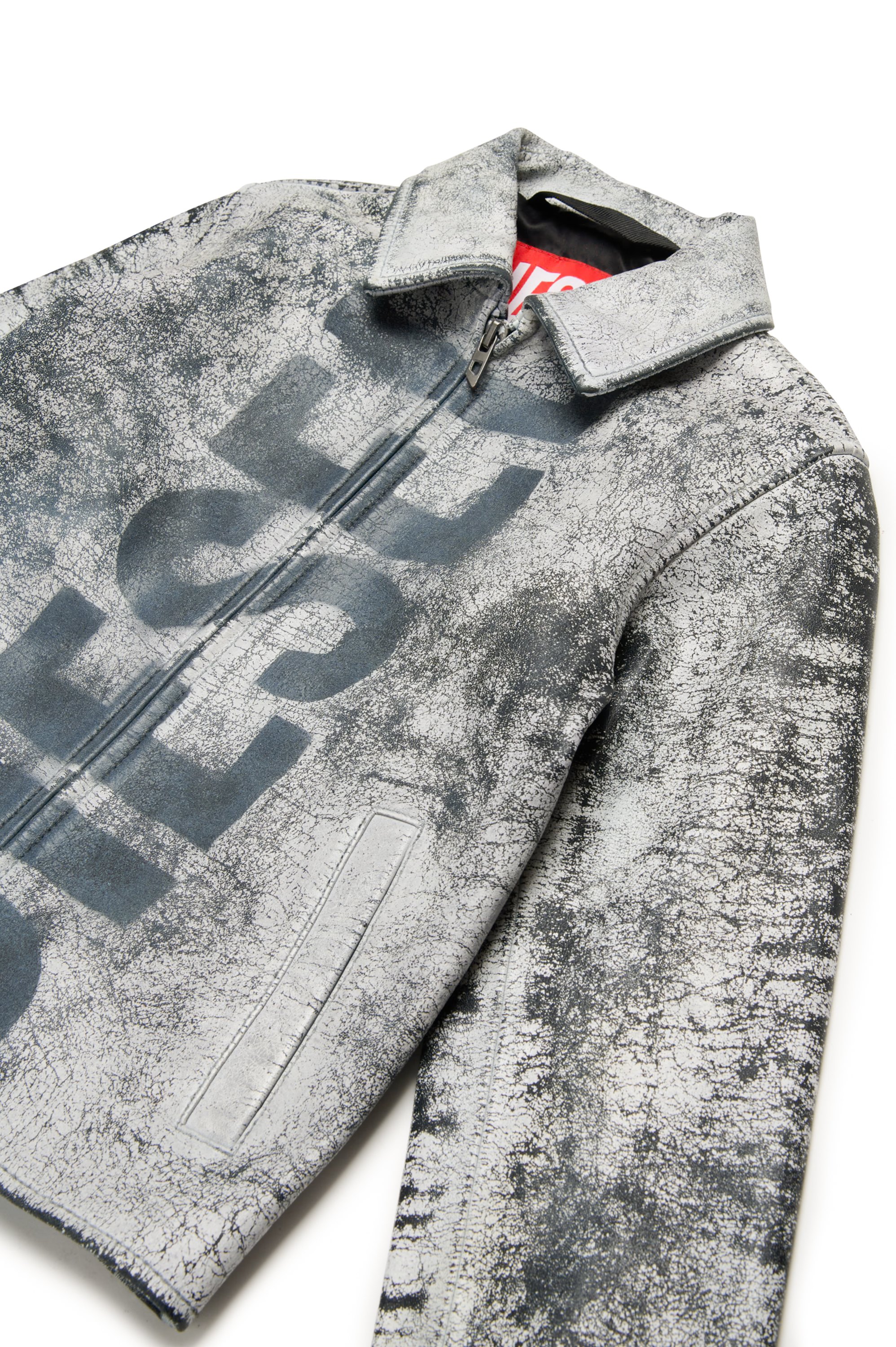 Grey Leather jacket with cracked coating