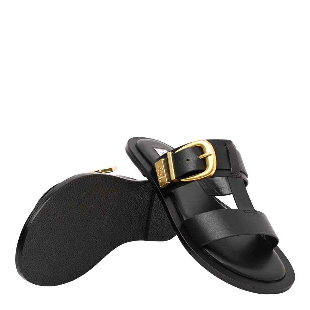 Aurorah Black Leather Flats