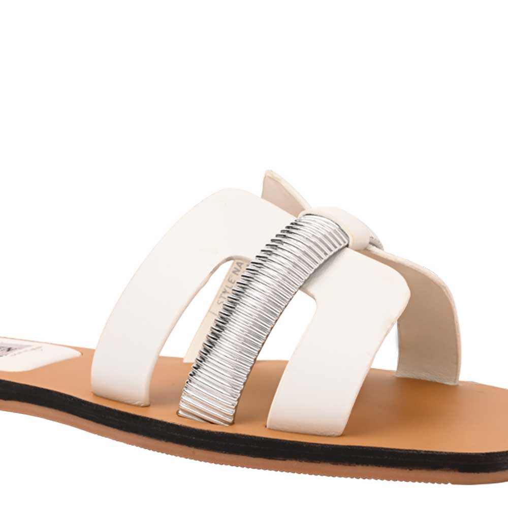 Niella White Leather Flats