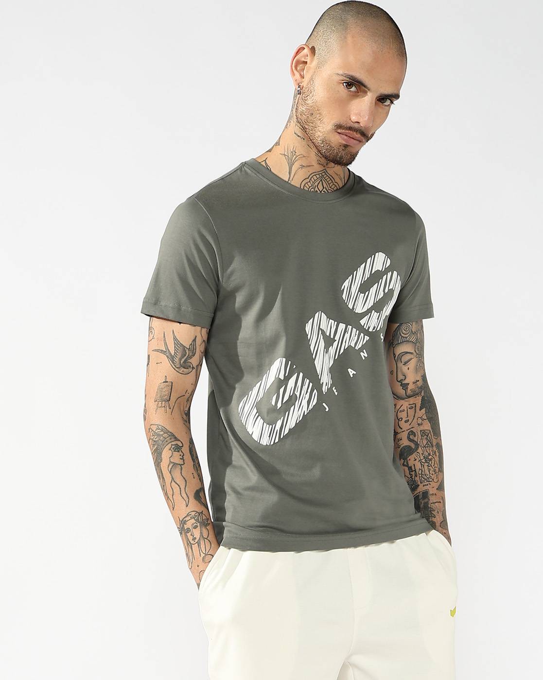 GAS | Crew Neck T-Shirt With Bold Diagonal Logo Print